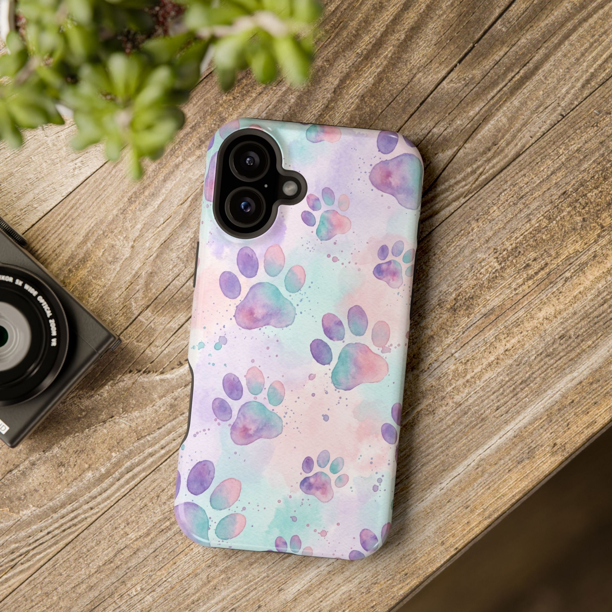 Watercolor Paw Print Phone Case — Impact-Resistant Wireless Charging Cover