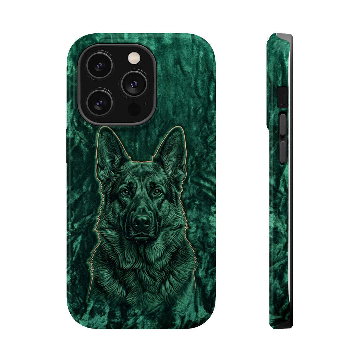 German Shepherd Phone Case | Emerald Velvet Art — Tough Magnetic Case with Wireless Charging