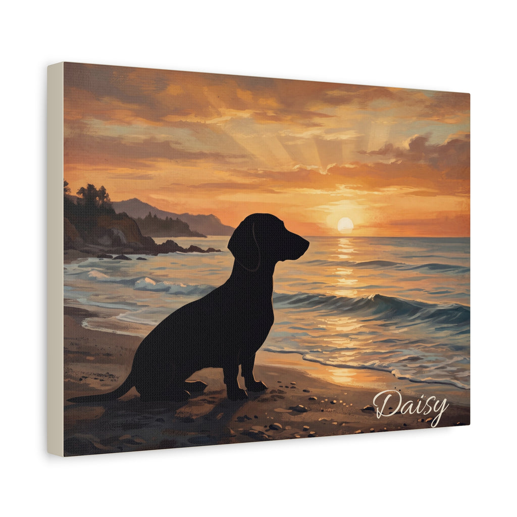 Dachshund Silhouette Personalized Canvas | Beach Sunset Wall Art