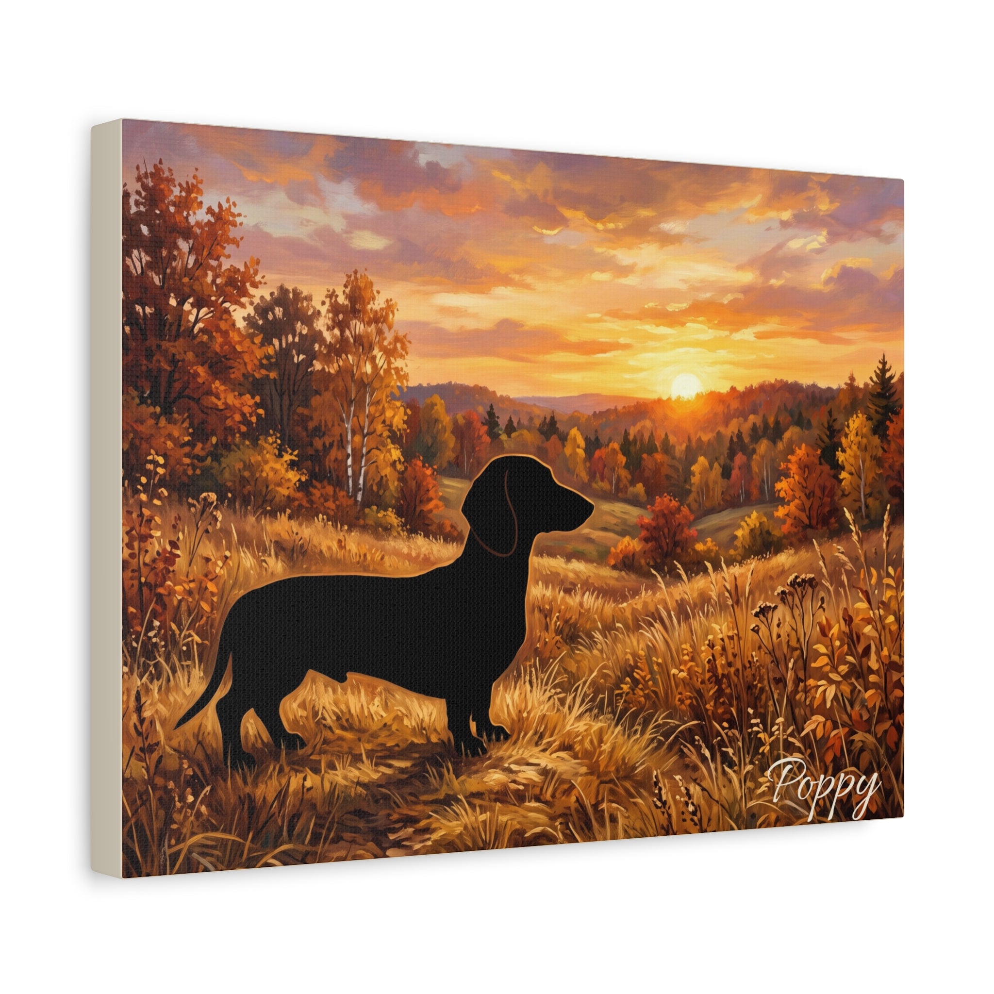 Dachshund Silhouette Personalized Canvas | Autumn Sunset Wall Art