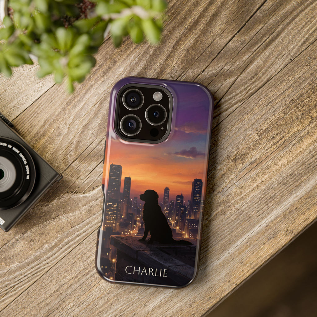 Personalized Golden Retriever City Skyline Phone Case — Wireless Charging Cover