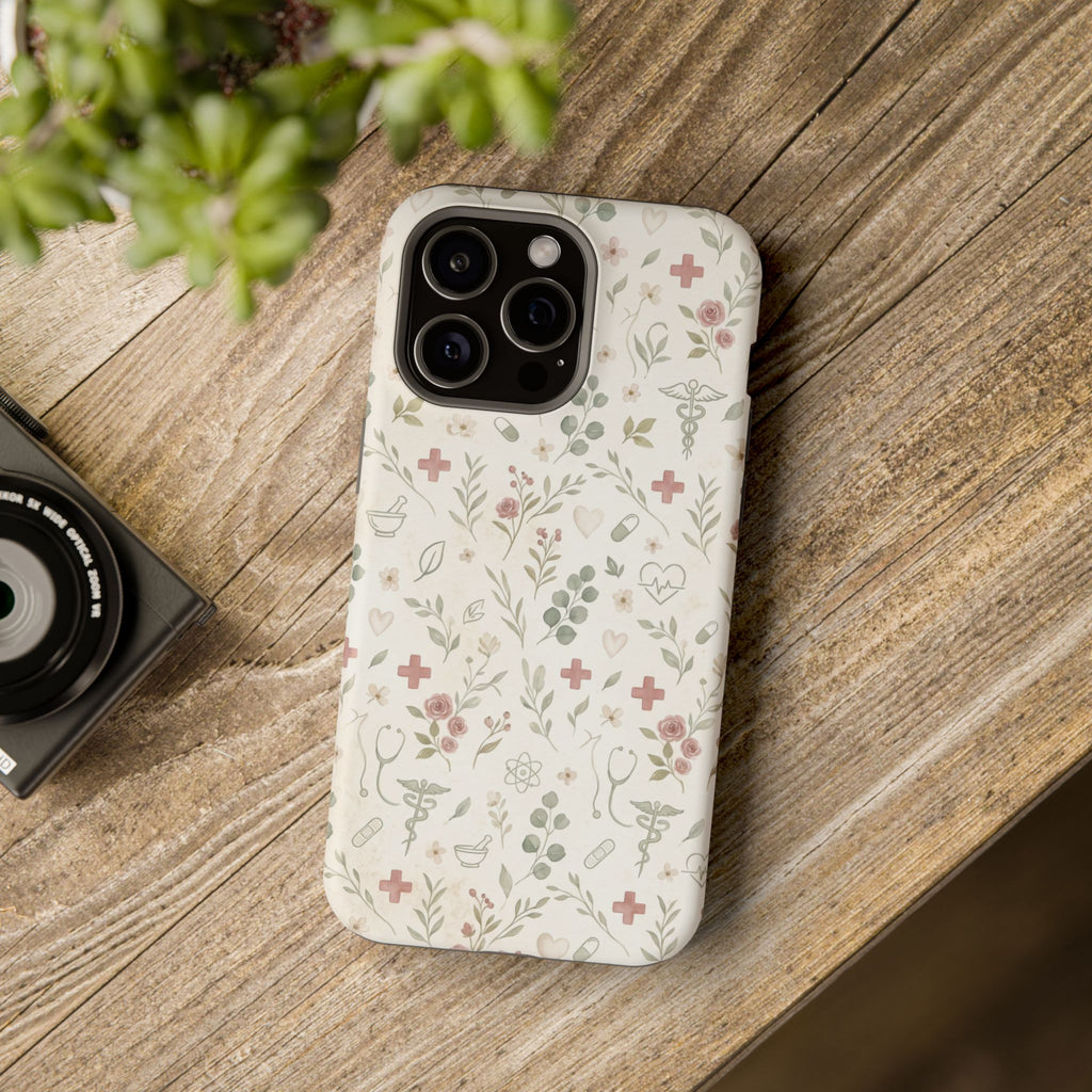 Floral Nurse Phone Case — Impact-Resistant Wireless Charging Cover