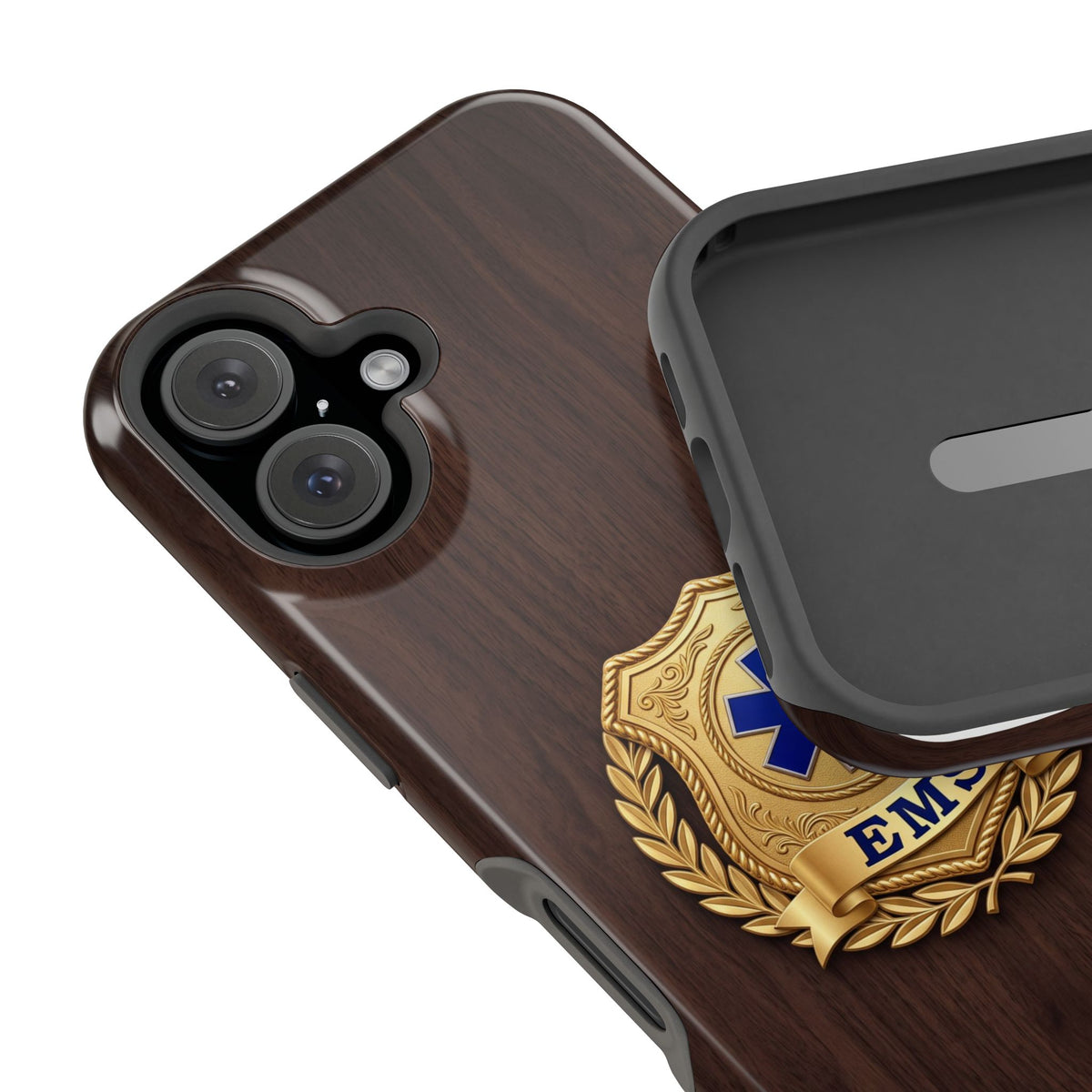 Gold EMS Laurel Badge Wood Phone Case — Magnetic Wireless Charging Cover