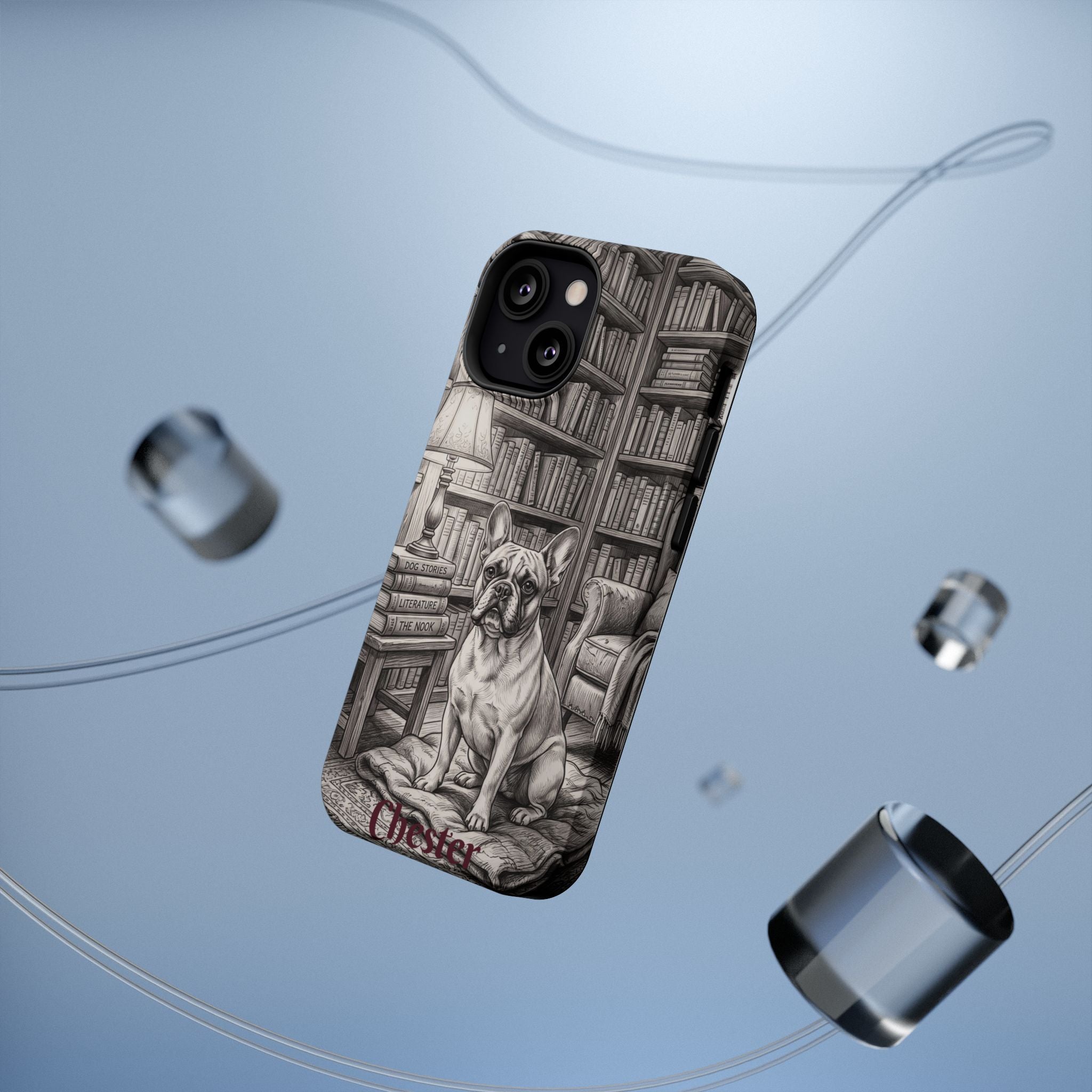 Personalized French Bulldog Library Study Phone Case — Wireless Charging Cover