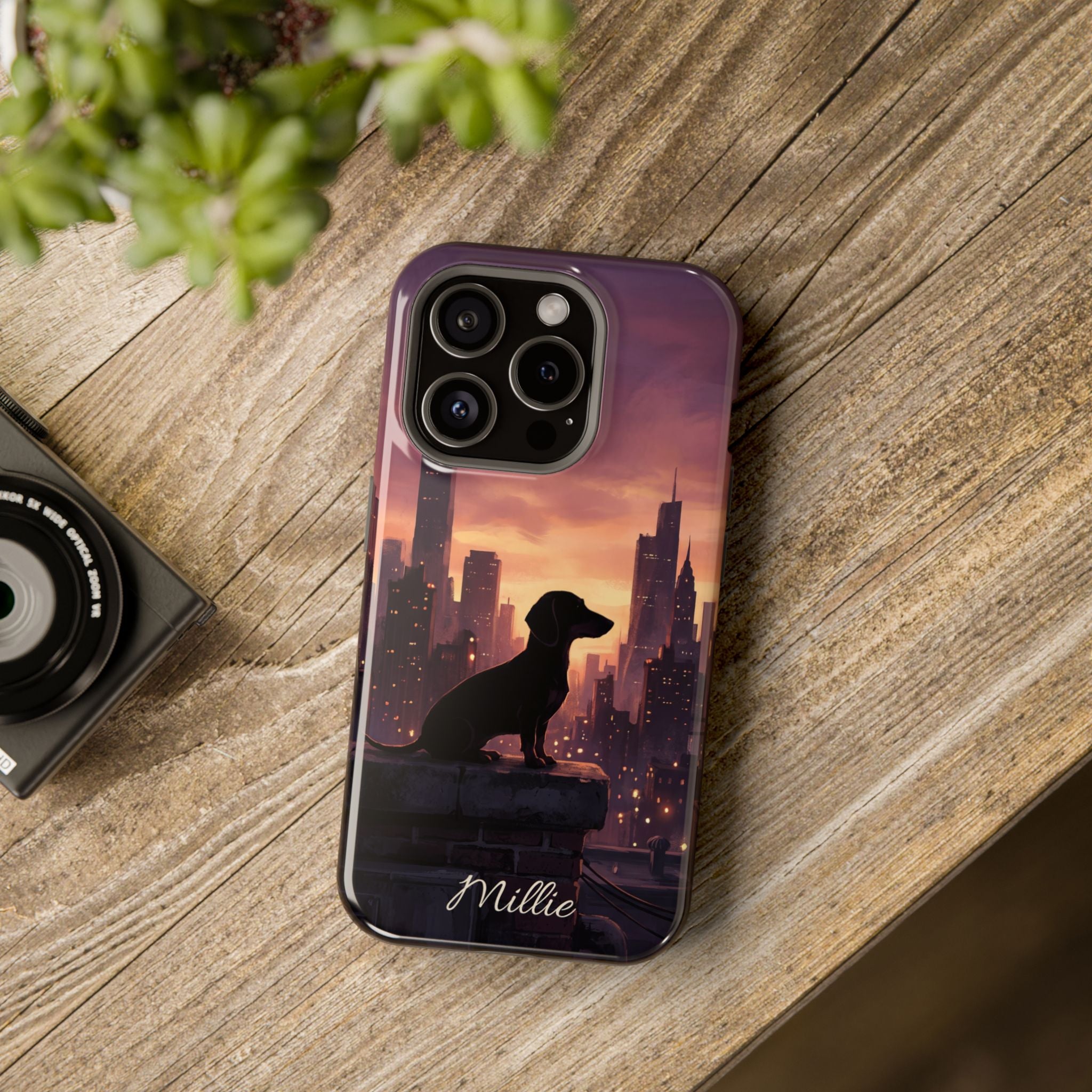 Personalized Dachshund City Skyline Phone Case — Wireless Charging Cover