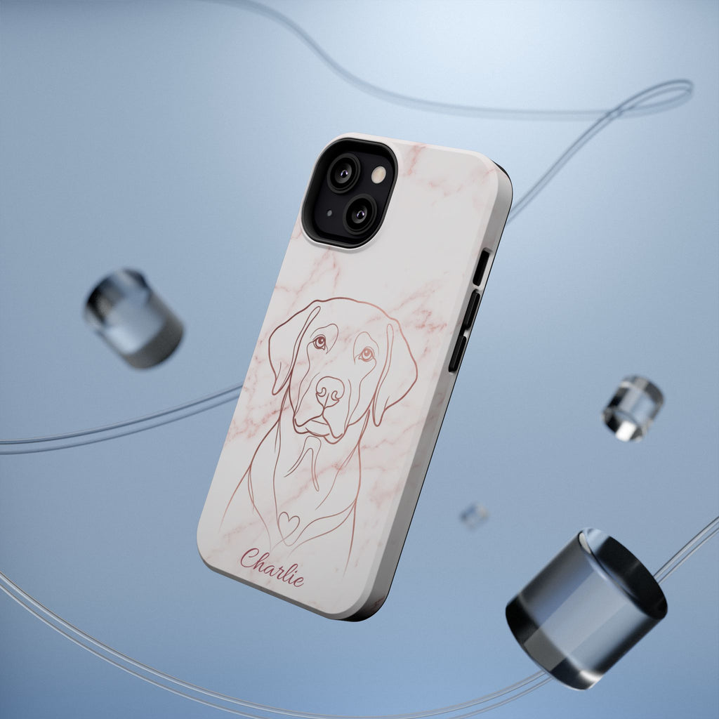 Personalized Rose Gold Marble Labrador Phone Case — Tough Magnetic Case with Wireless Charging