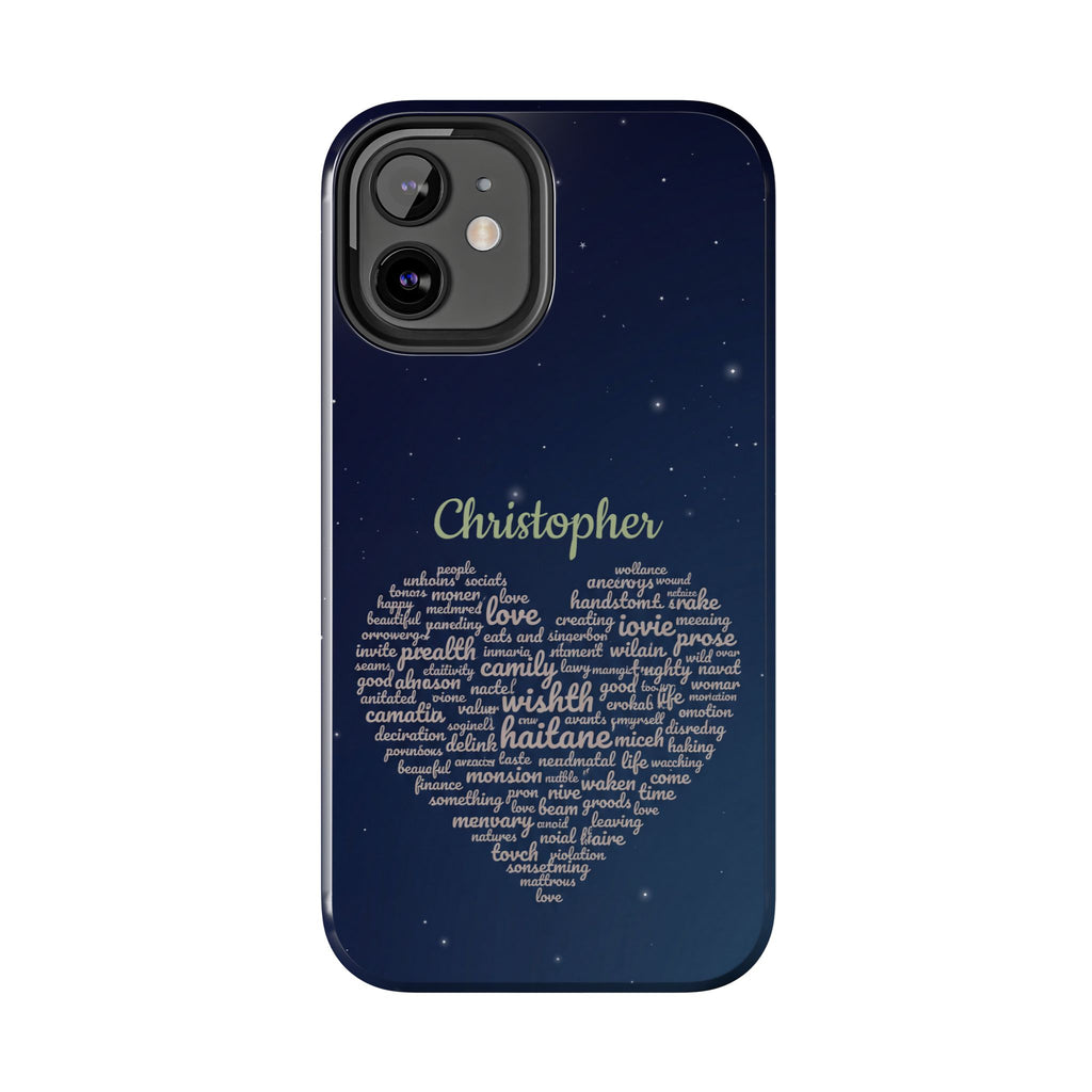 Personalized Teacher Heart Word Cloud Phone Case — Custom Name Starry Design