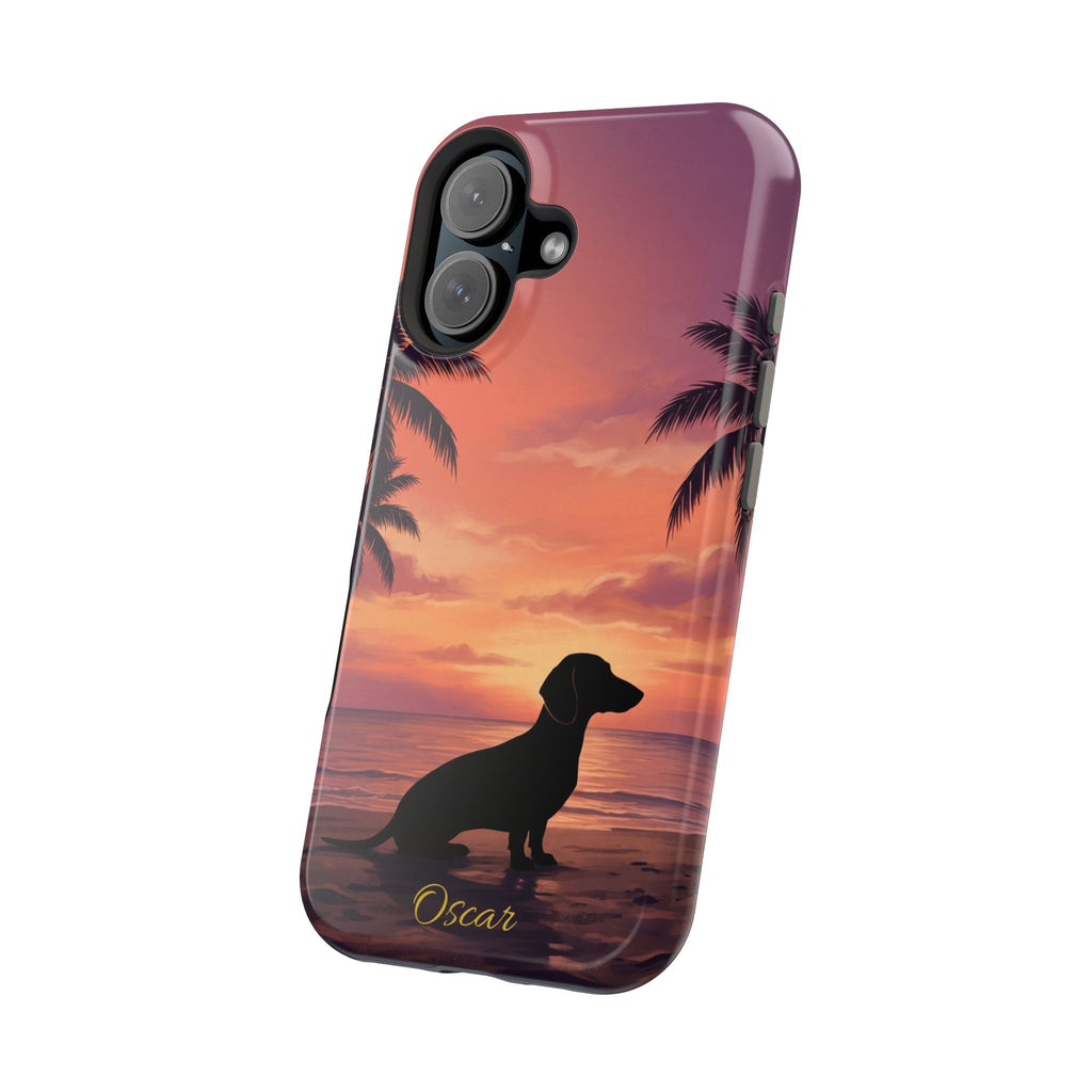 Personalized Dachshund Tropical Beach Sunset Phone Case — Wireless Charging Cover