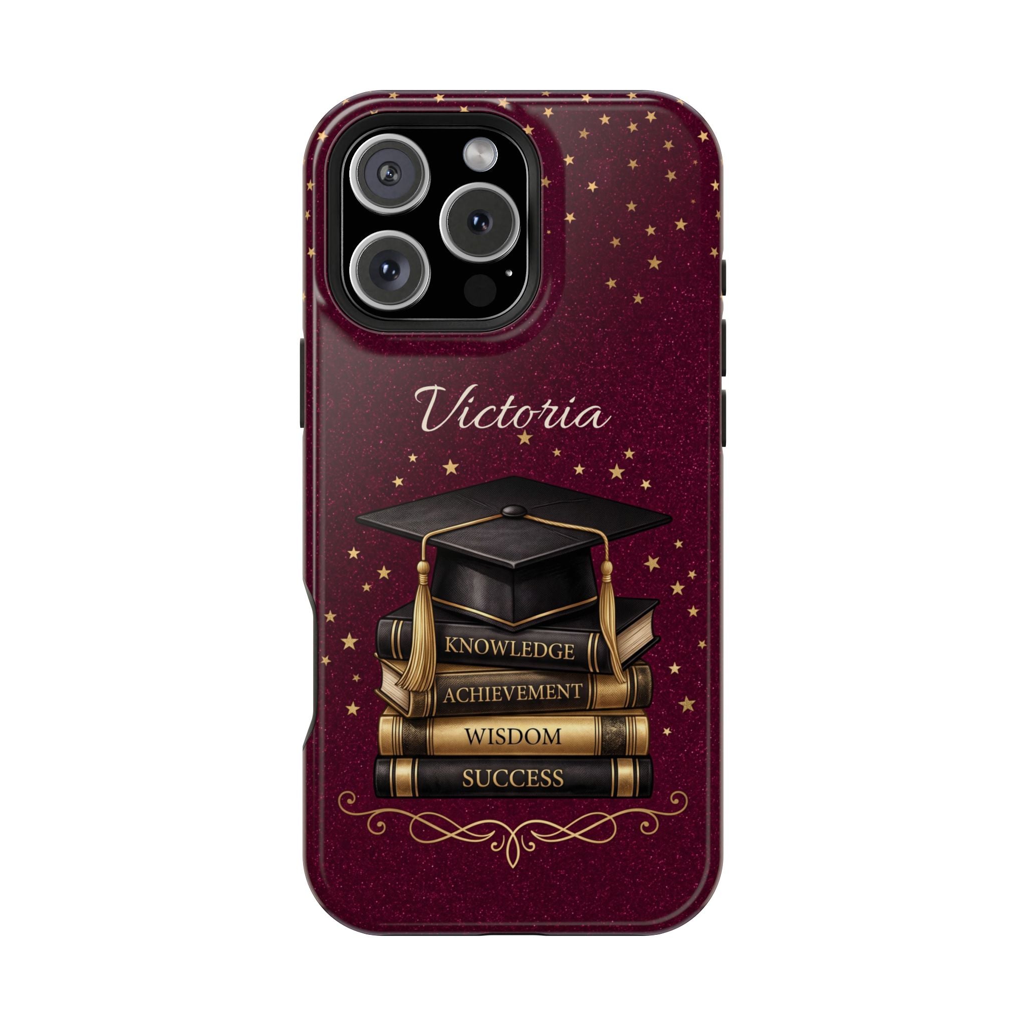 Graduation Cap & Books Personalized Teacher Phone Case — Wireless Charging Cover