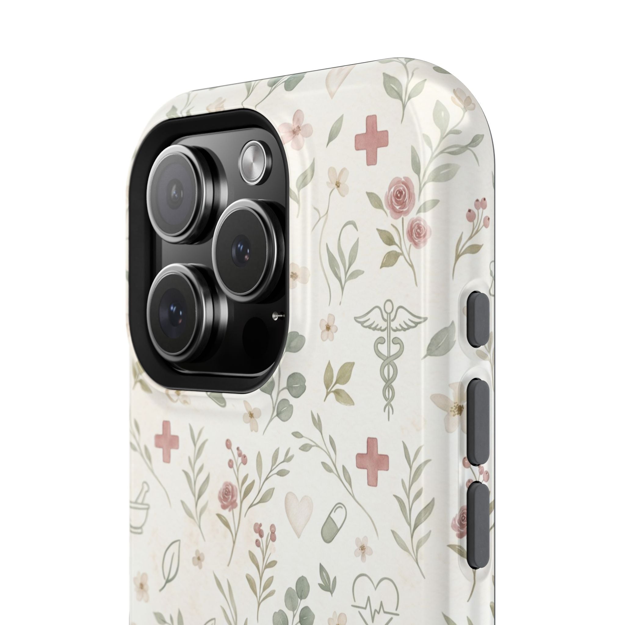 Floral Nurse Phone Case — Impact-Resistant Wireless Charging Cover