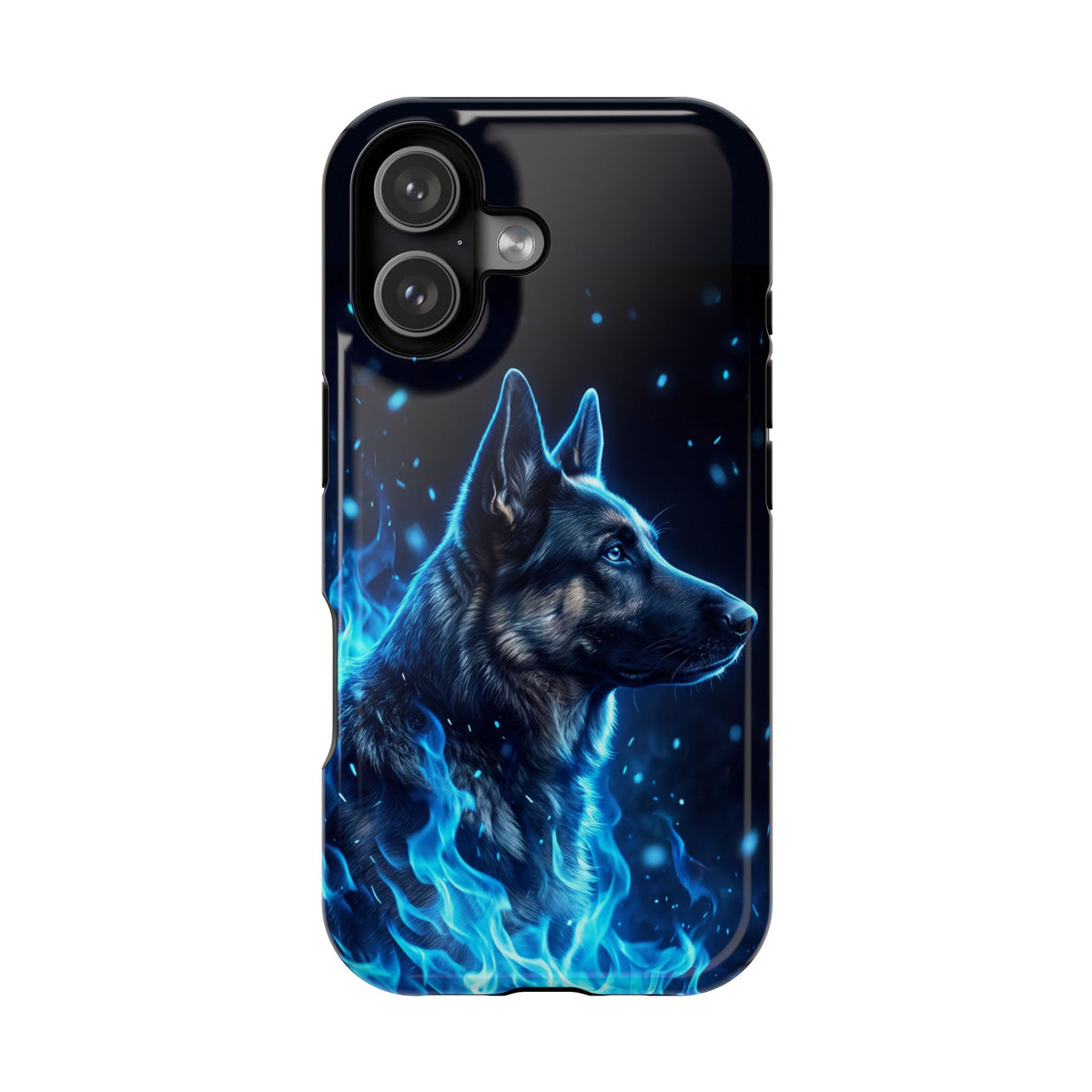 German Shepherd Phone Case | Blue Flame Art — Tough Magnetic Case with Wireless Charging