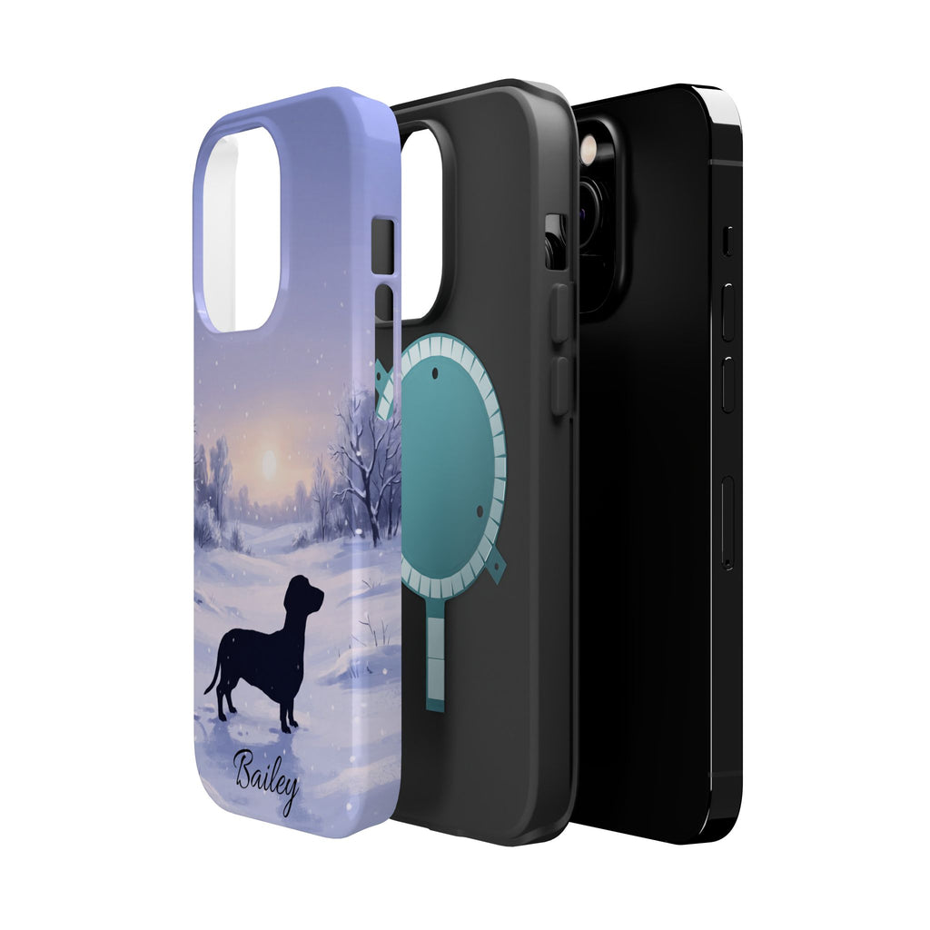 Personalized Dachshund Winter Snow Phone Case — Wireless Charging Cover