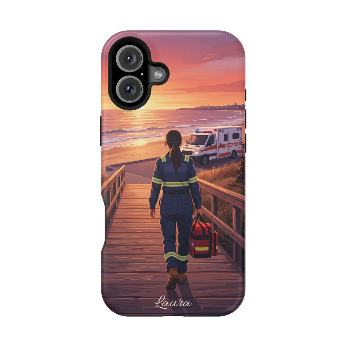 Sunset Boardwalk Personalized Paramedic Phone Case — Wireless Charging Cover