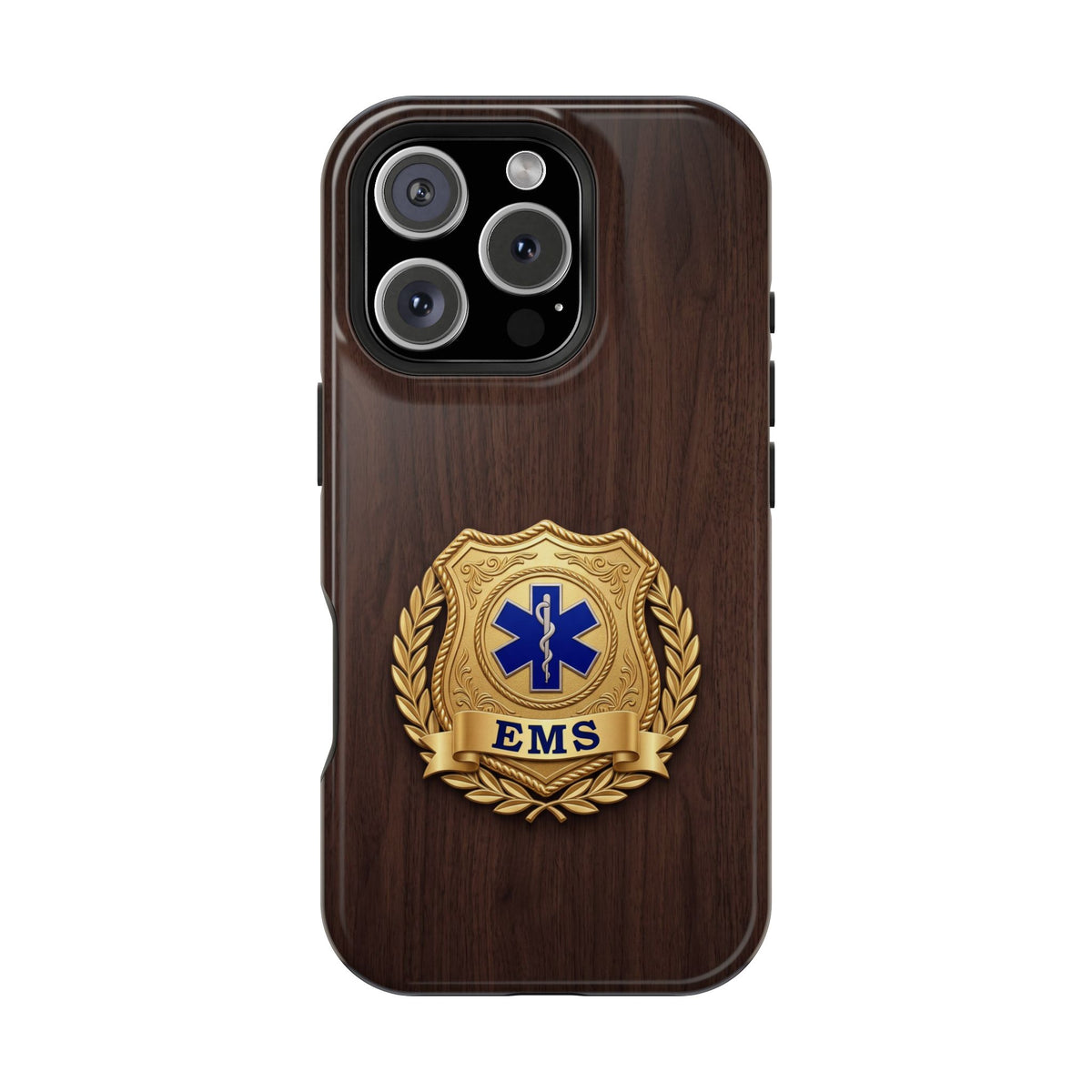 Gold EMS Laurel Badge Wood Phone Case — Magnetic Wireless Charging Cover