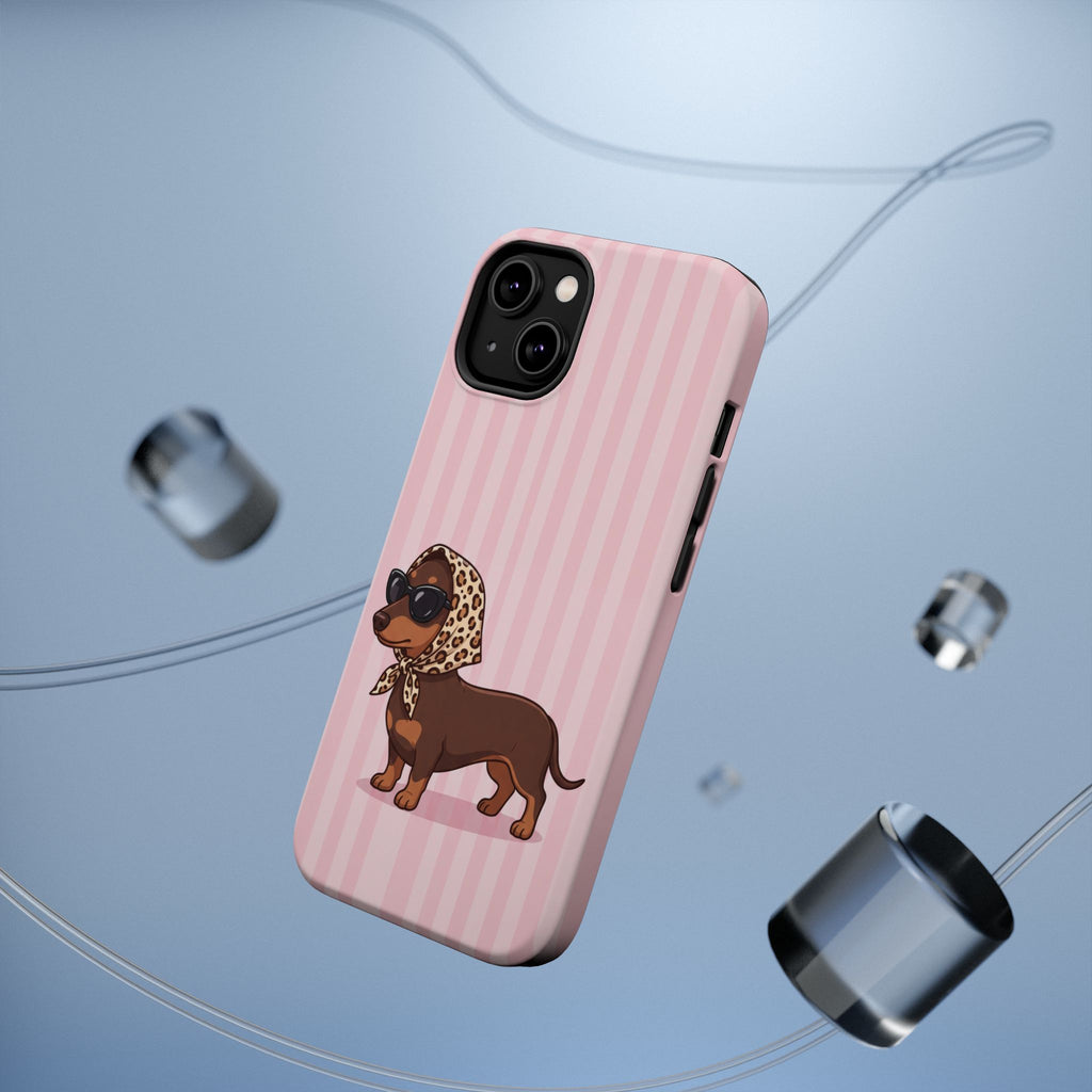 Preppy Dachshund Phone Case — Impact-Resistant Wireless Charging Cover