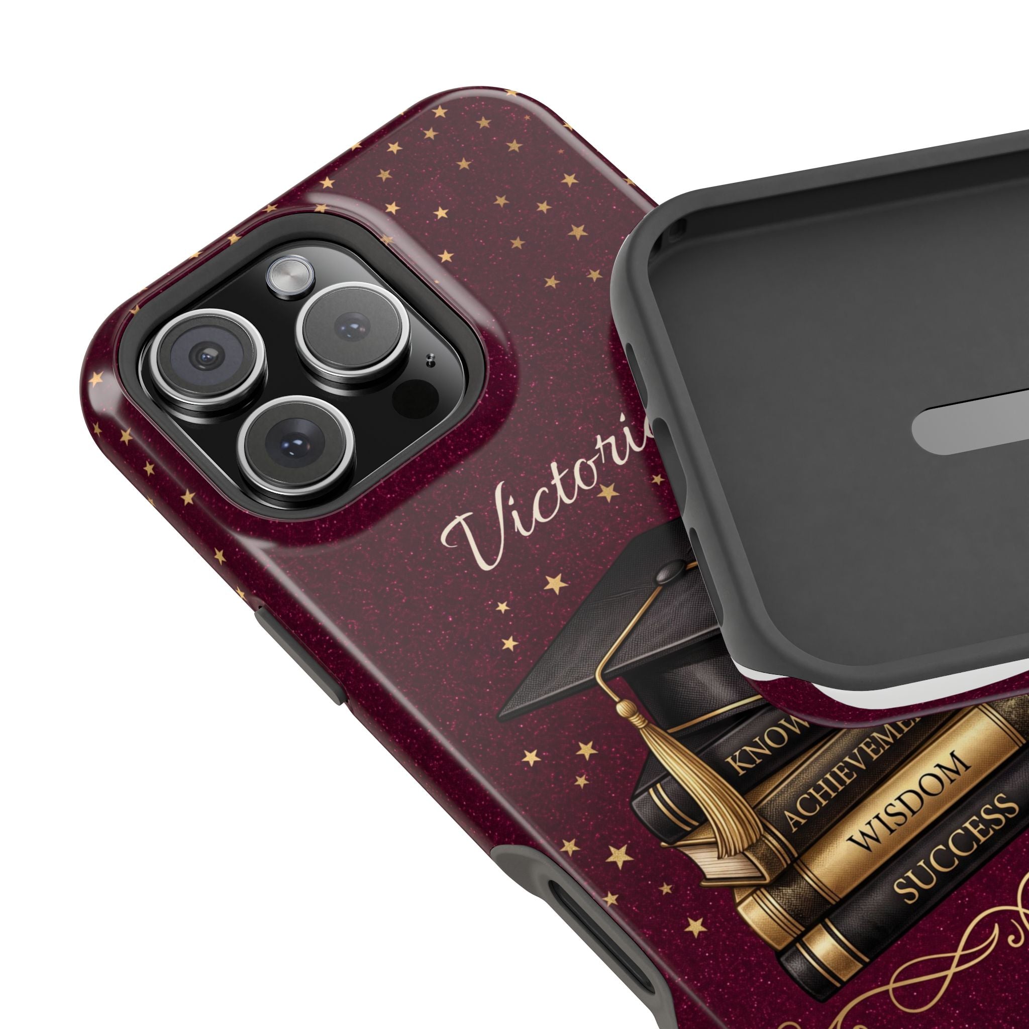 Graduation Cap & Books Personalized Teacher Phone Case — Wireless Charging Cover