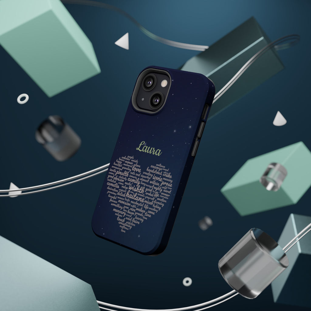 Personalized Teacher Heart Word Art Phone Case — Navy Wireless Charging Cover