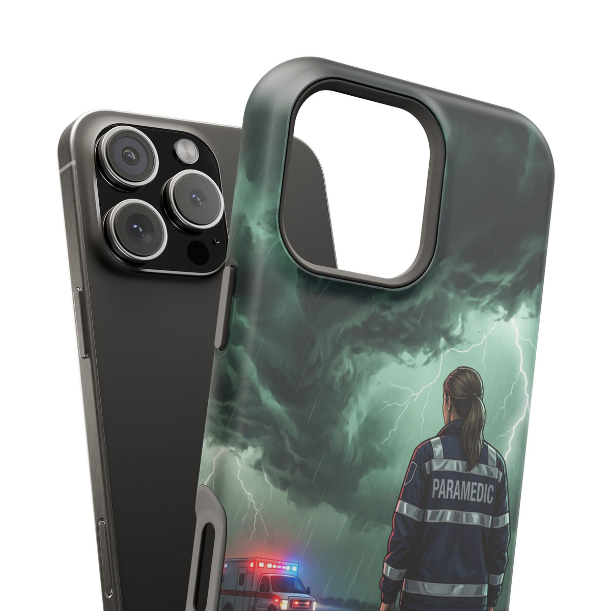 Female Paramedic Green Storm Phone Case — Magnetic Wireless Charging Cover