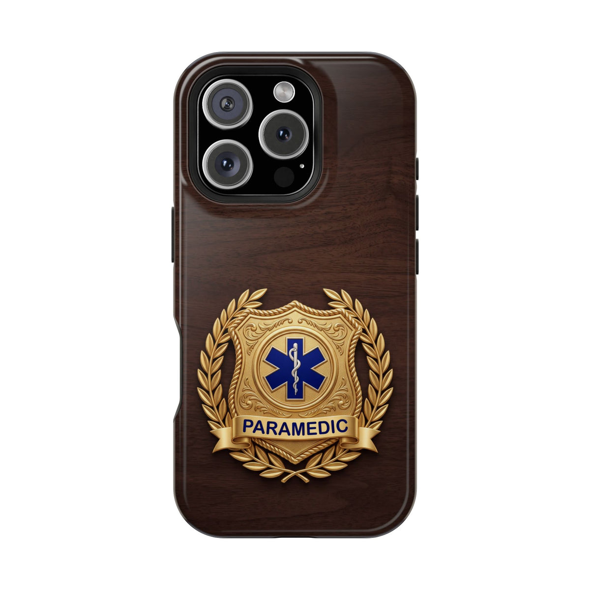 Gold Paramedic Laurel Badge Wood Phone Case — Magnetic Wireless Charging Cover