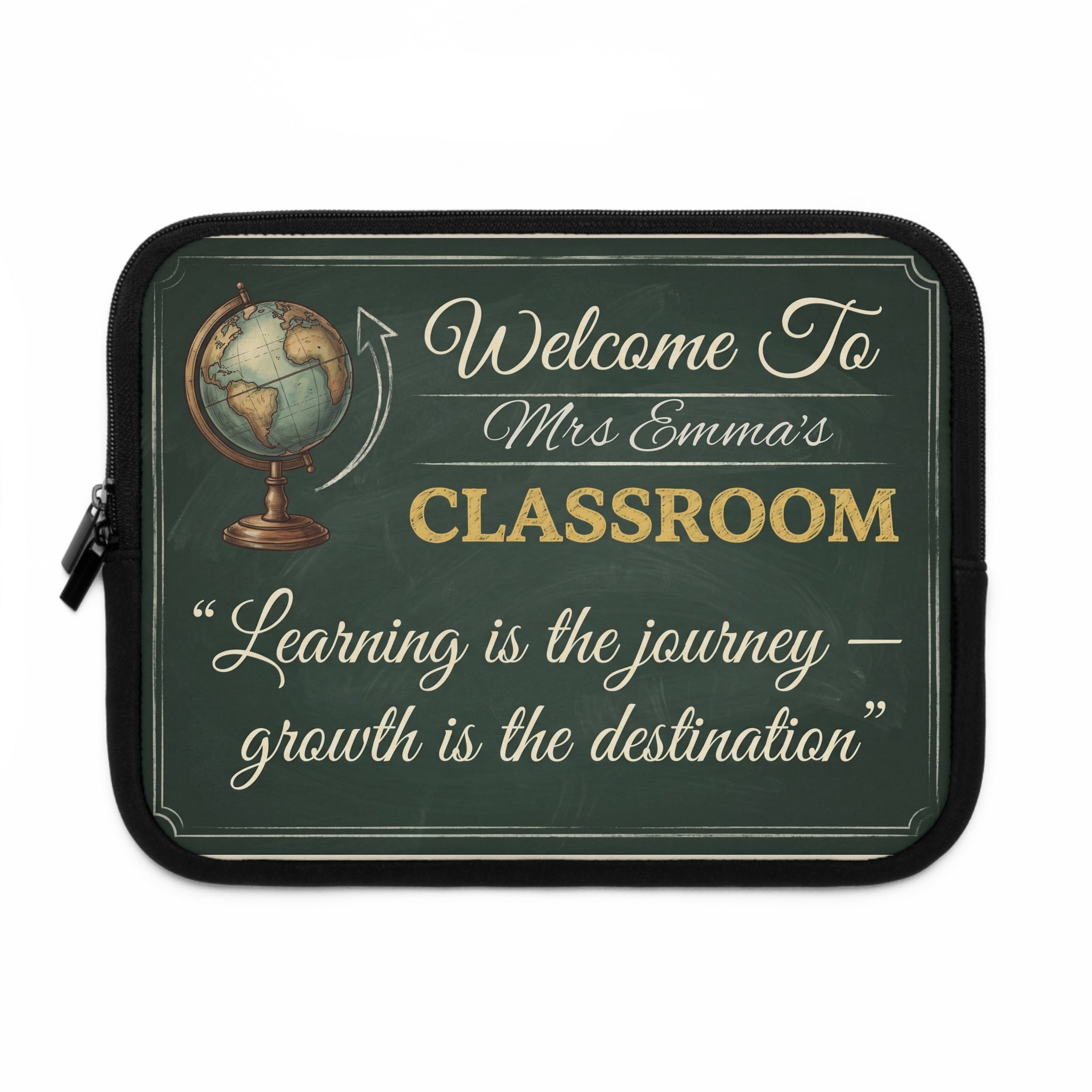 Personalized Teacher Classroom Sign Laptop Sleeve | Custom Name Chalkboard Design | Teacher Appreciation Gift