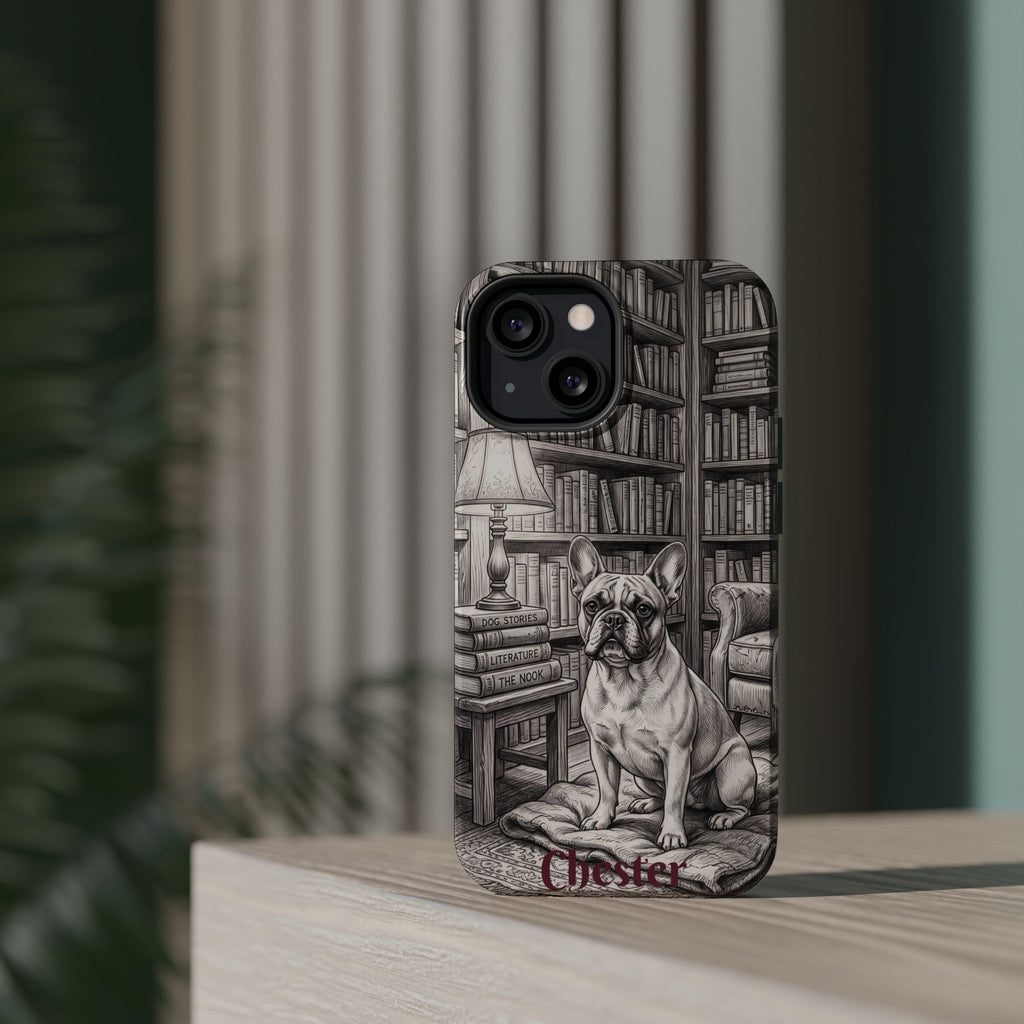 Personalized French Bulldog Library Study Phone Case — Wireless Charging Cover