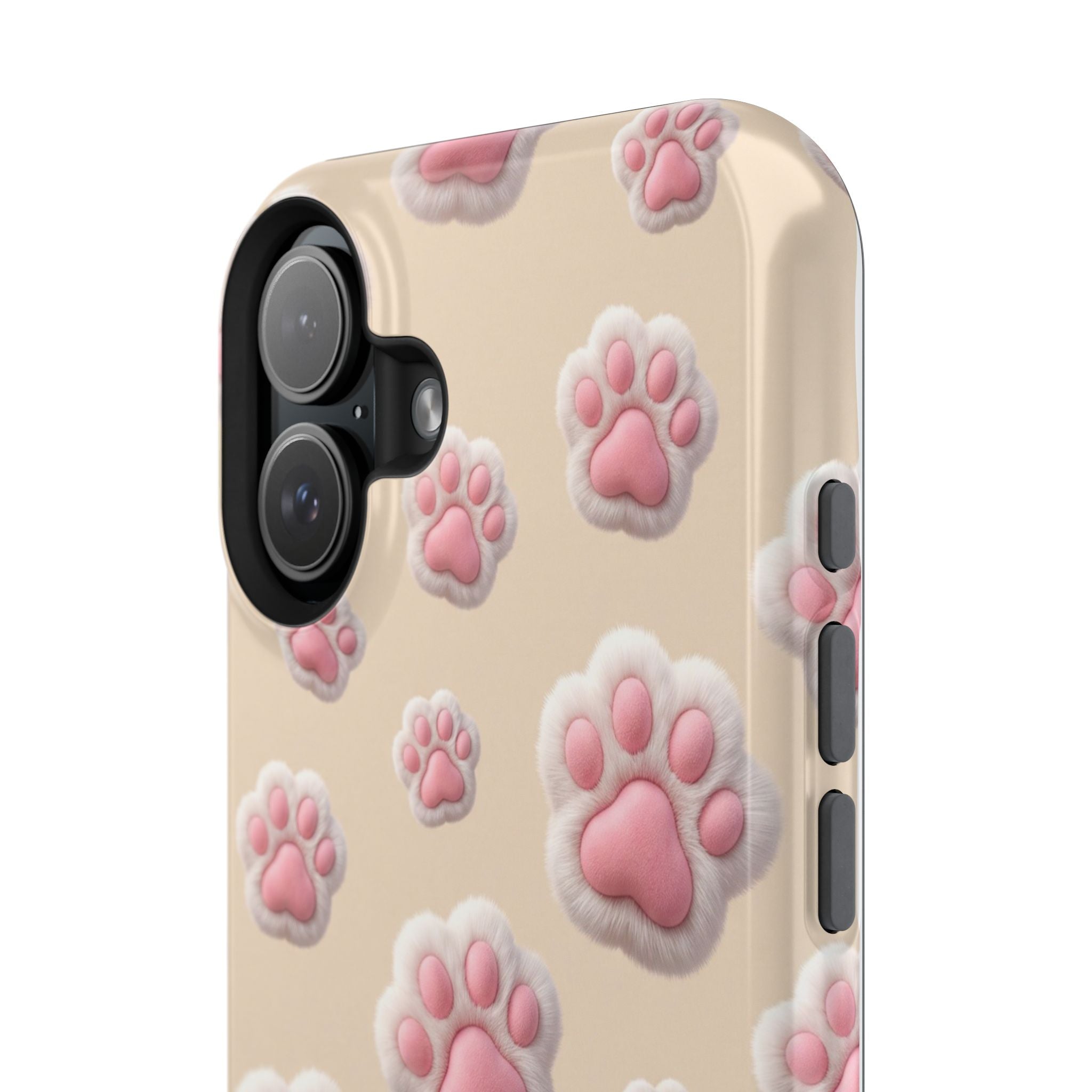 Pink Paw Print Phone Case — Impact-Resistant Wireless Charging Cover