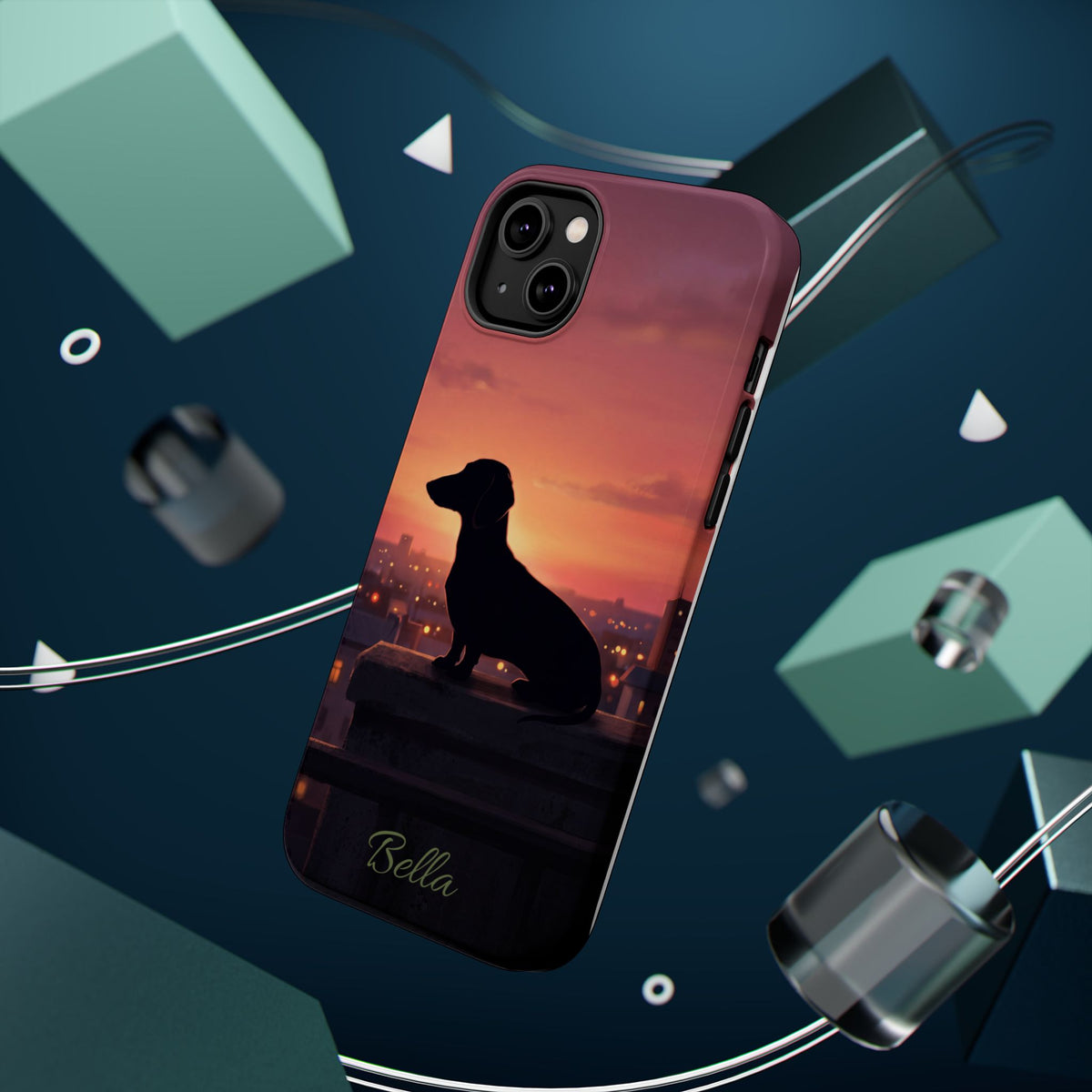 Personalized Dachshund Rooftop Sunset Phone Case — Wireless Charging Cover