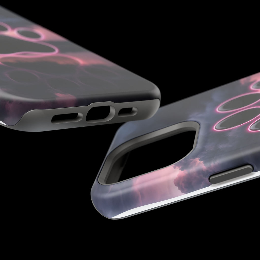 Neon Paw Print Phone Case — Impact-Resistant Wireless Charging Cover