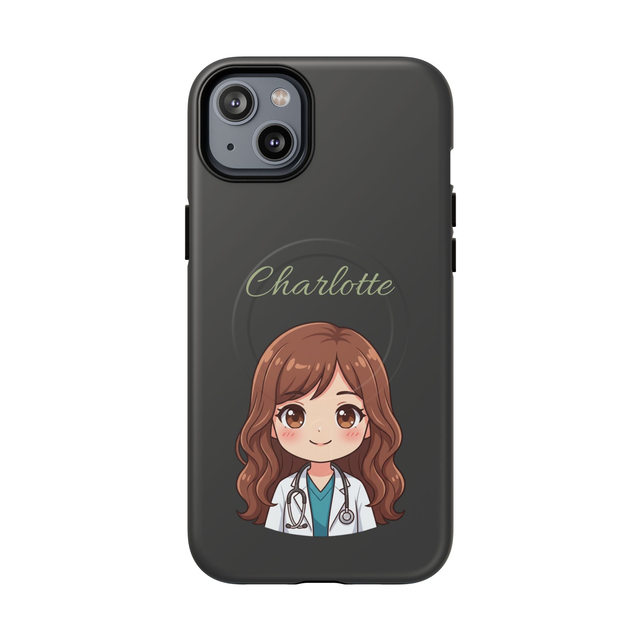 Personalized Tough Magnetic Phone Case | With Custom Name – Cute Illustrated Nurse Character Case for iPhones