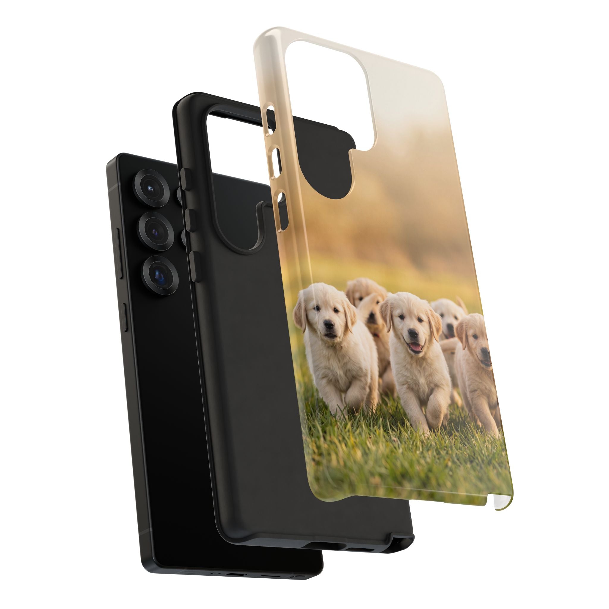 Golden Retriever Puppies Phone Case | Playful Puppy Pack Running in Grass | iPhone & Samsung