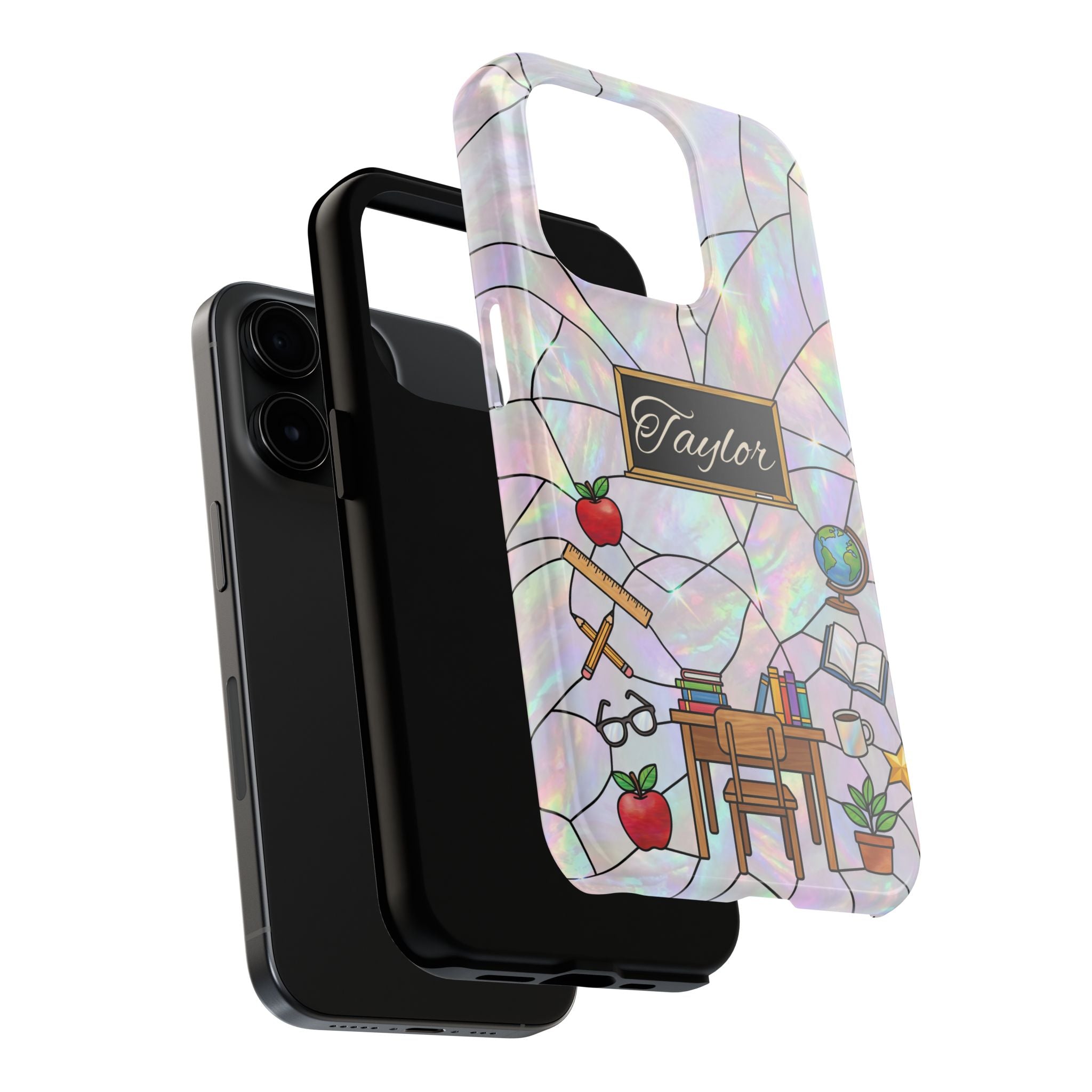 Personalized Teacher Phone Case — Custom Name Stained Glass Classroom Design