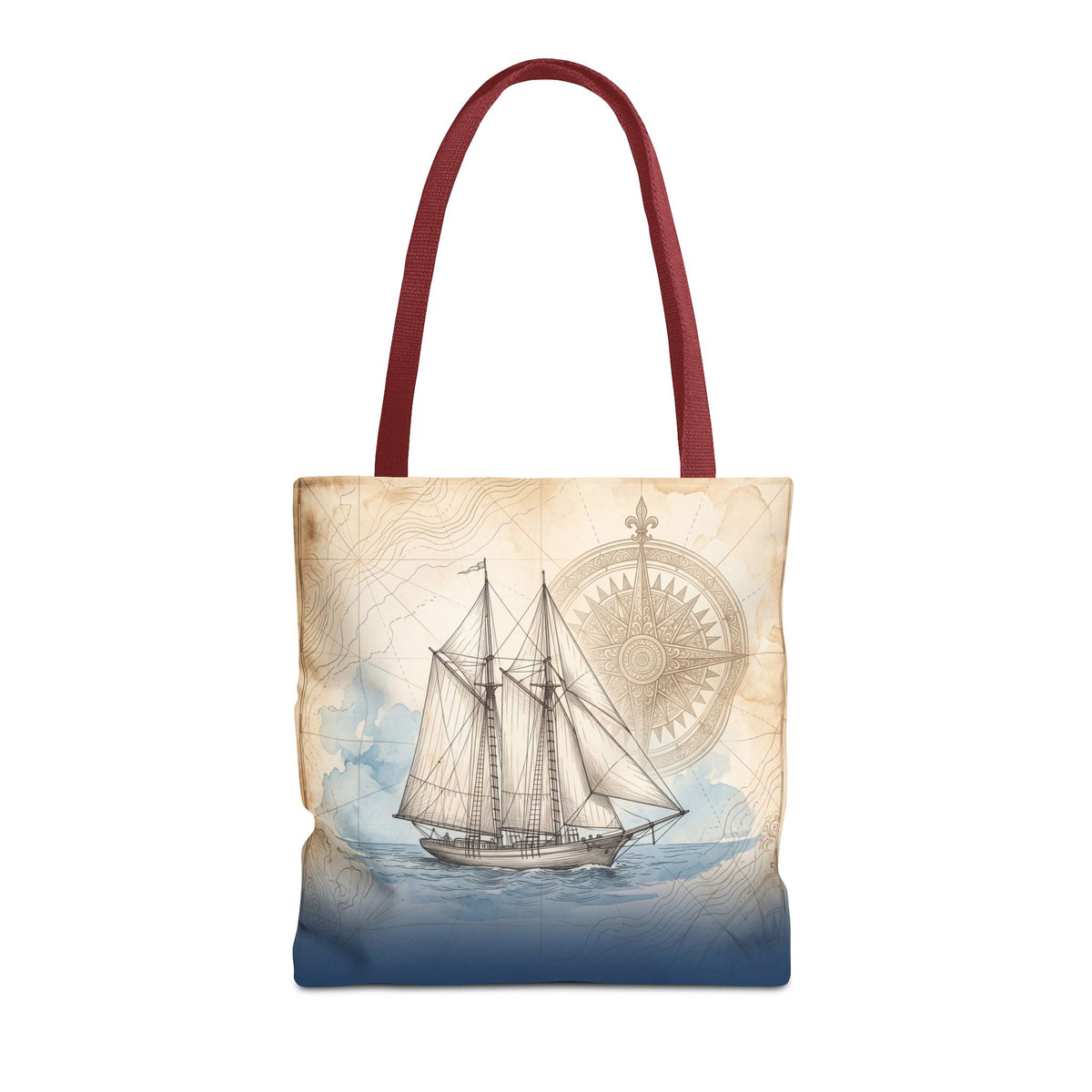 Vintage Schooner Tote Bag – Antique Nautical Map Compass Beach Bag