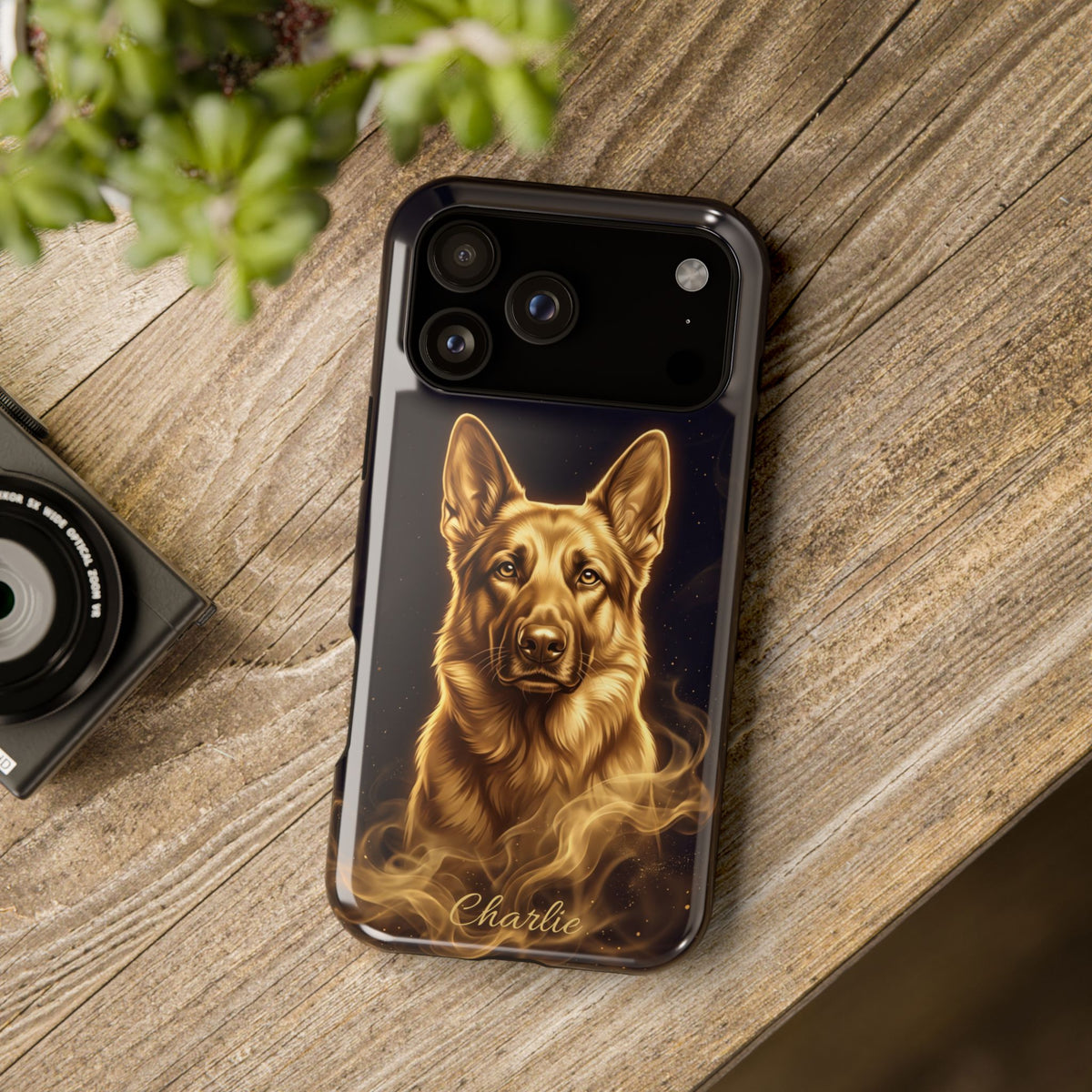 German Shepherd Phone Case | Personalized Gold Glow Art — Tough Magnetic Case with Wireless Charging