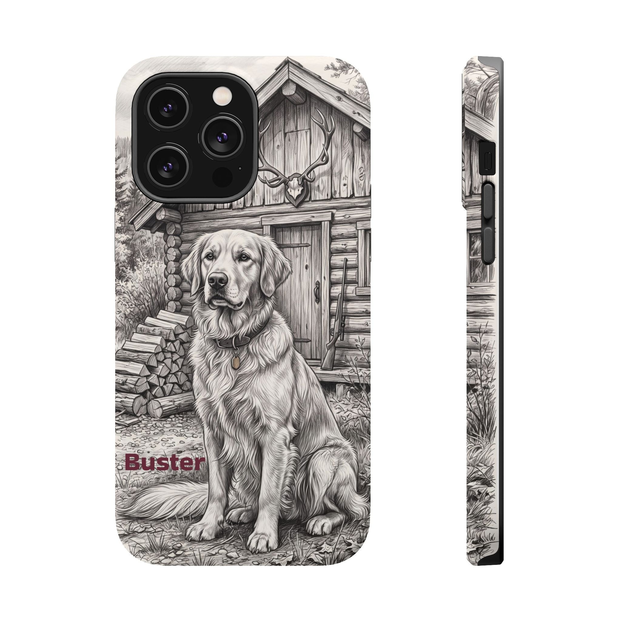 Personalized Golden Retriever Cabin Porch Phone Case — Wireless Charging Cover