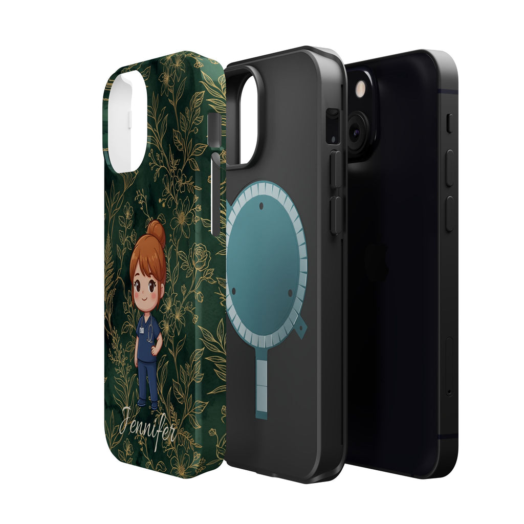 Personalized Nurse Botanical Phone Case — Impact-Resistant Wireless Charging Cover