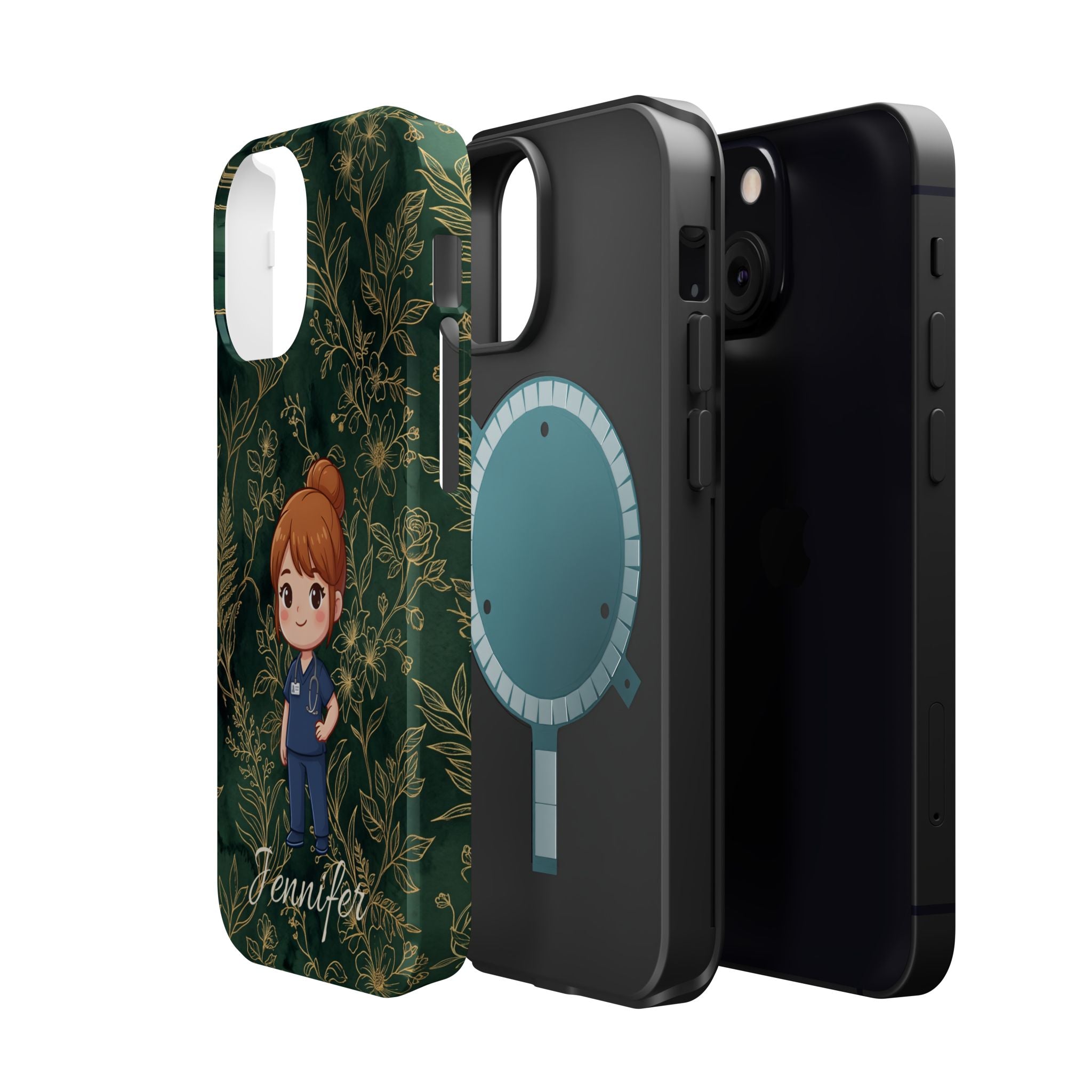 Personalized Nurse Botanical Phone Case — Impact-Resistant Wireless Charging Cover