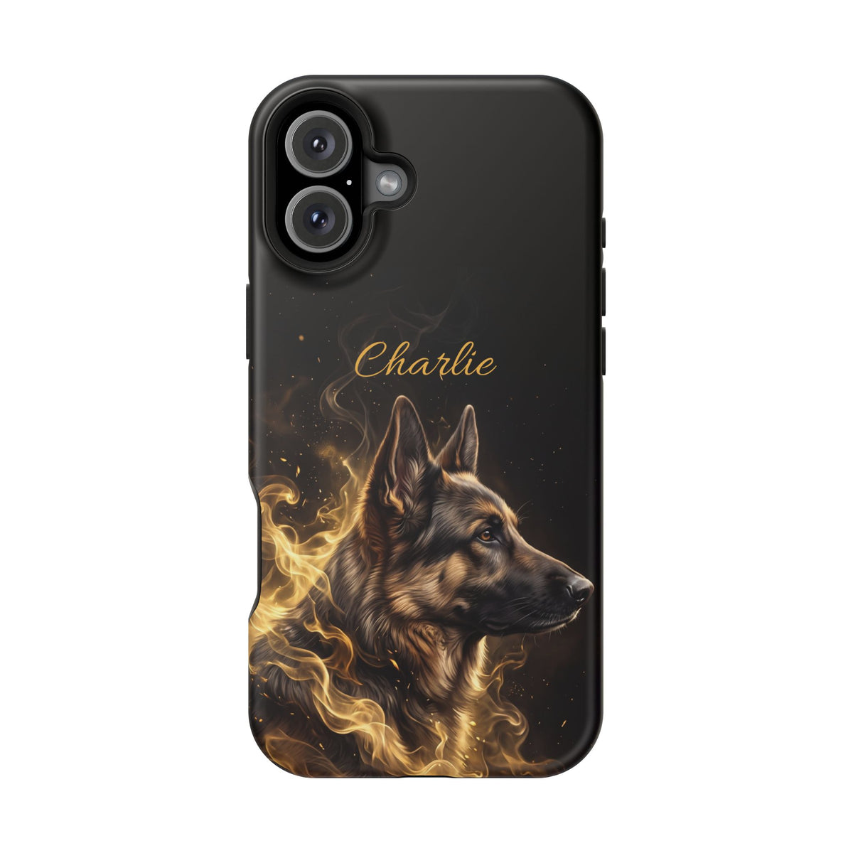 German Shepherd Phone Case | Personalized Golden Smoke Art — Tough Magnetic Case with Wireless Charging