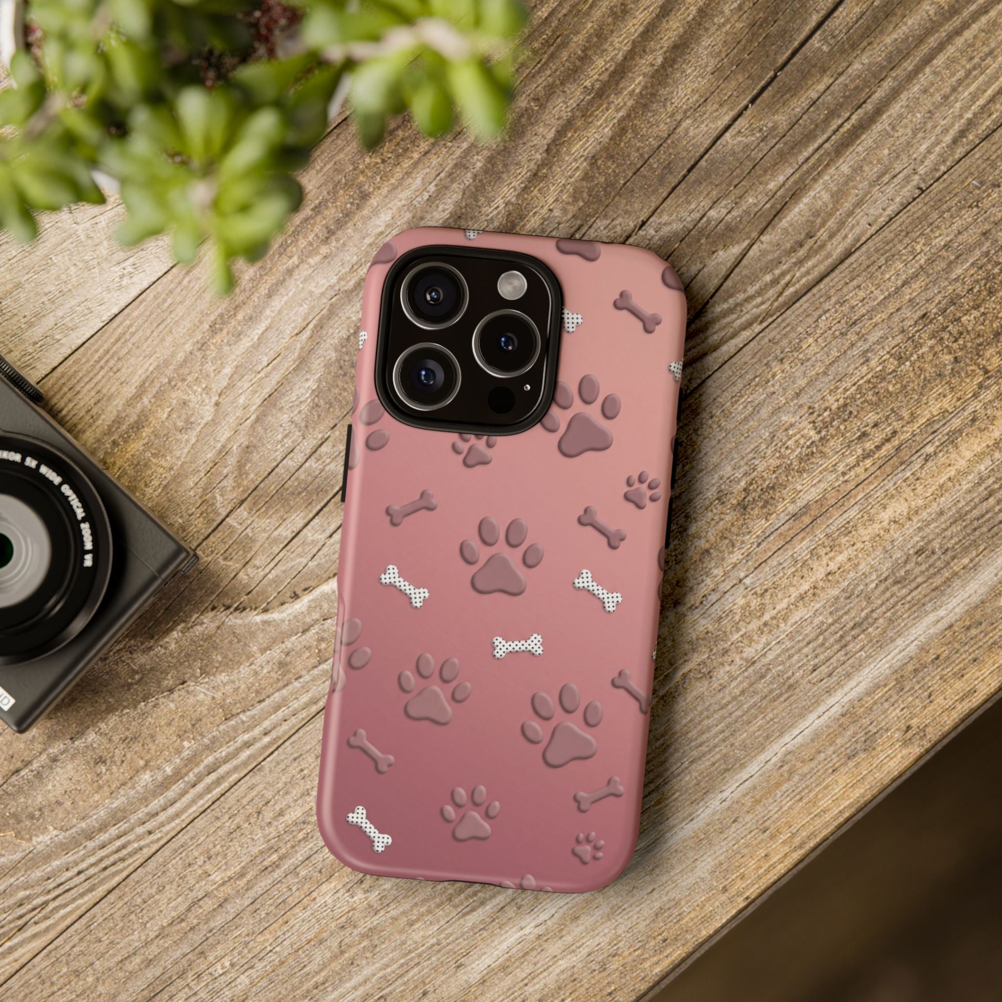 iPhone & Samsung Phone Case | Paw Print & Bone  | Dusty Rose Pattern Case for Frenchie Lovers