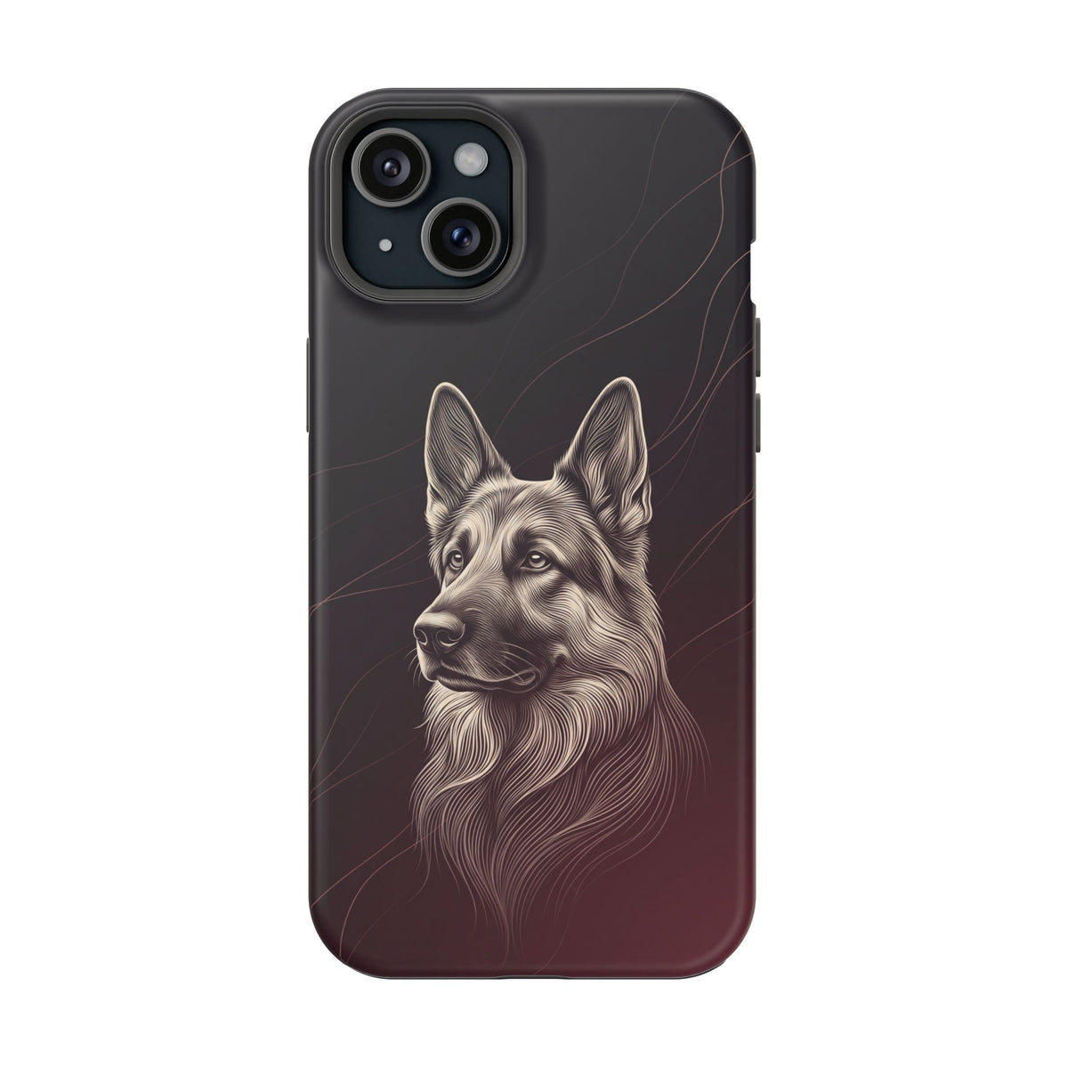 German Shepherd Phone Case | Burgundy Line Art — Tough Magnetic Case with Wireless Charging