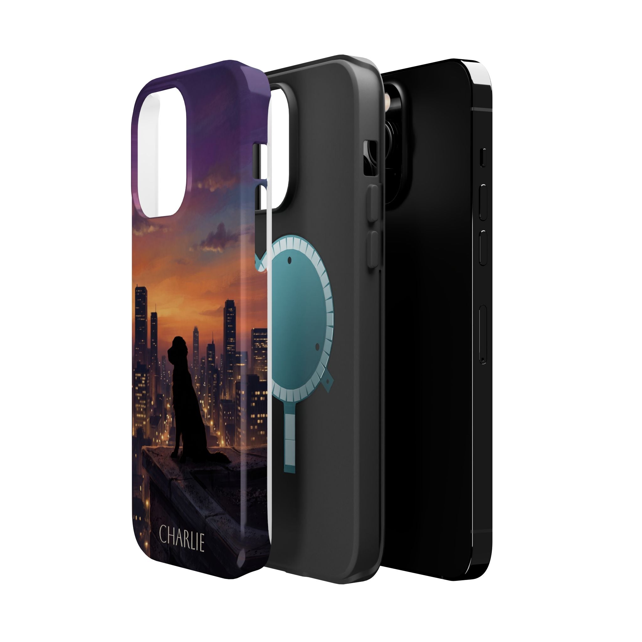 Personalized Golden Retriever City Skyline Phone Case — Wireless Charging Cover