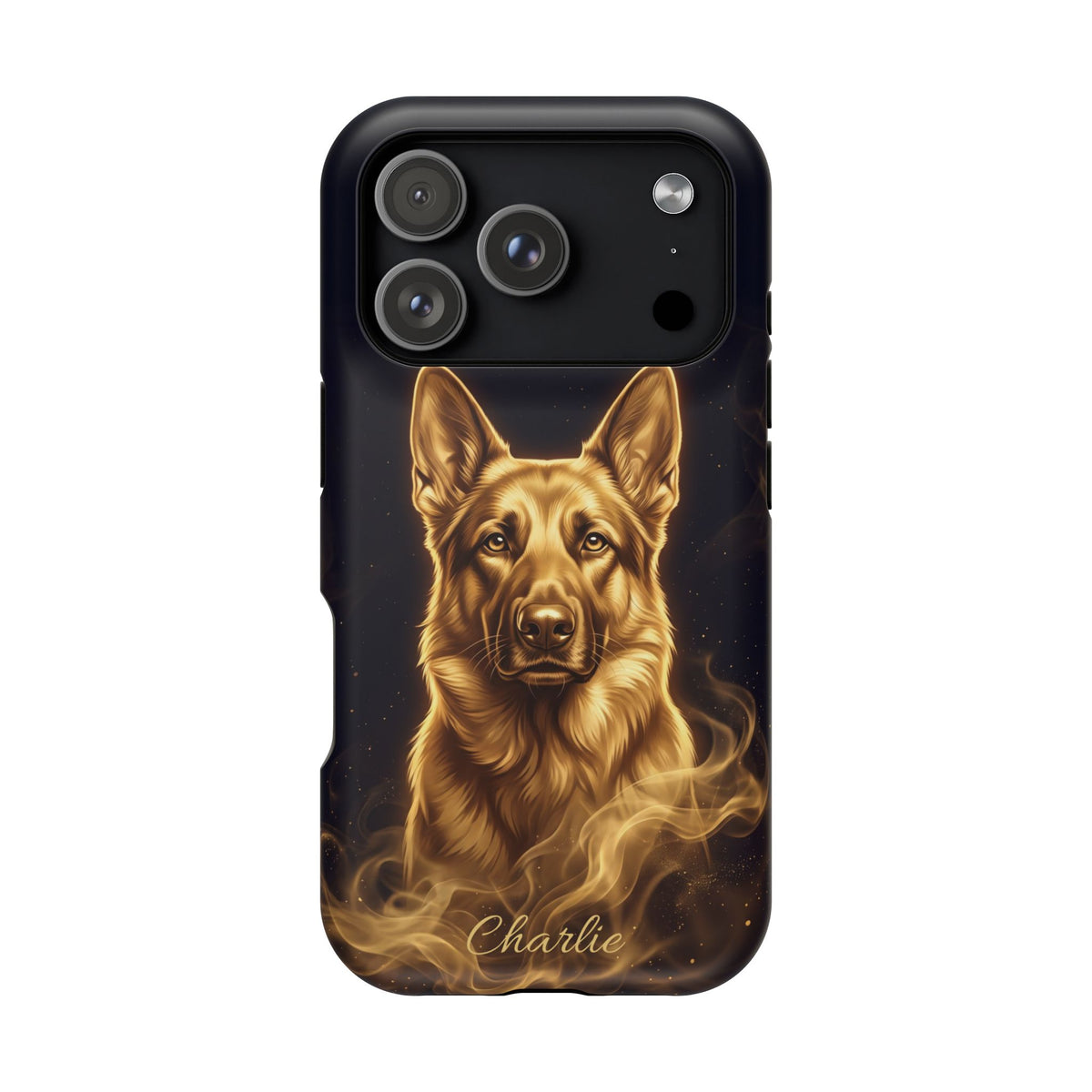 German Shepherd Phone Case | Personalized Gold Glow Art — Tough Magnetic Case with Wireless Charging
