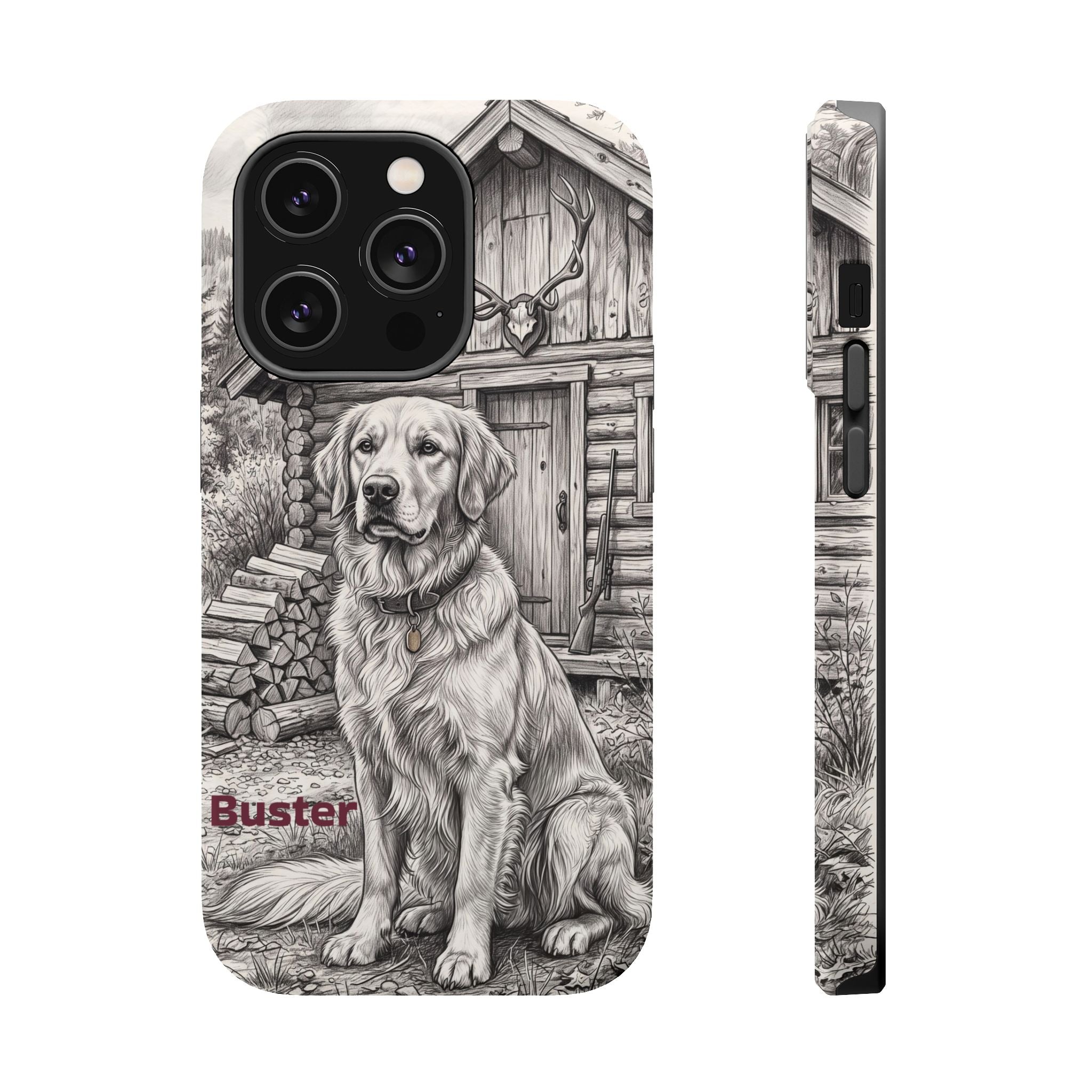 Personalized Golden Retriever Cabin Porch Phone Case — Wireless Charging Cover