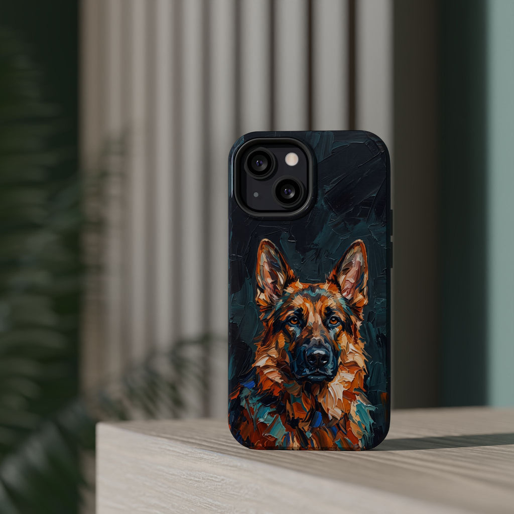 German Shepherd Phone Case | Palette Knife Painting Art — Tough Magnetic Case with Wireless Charging