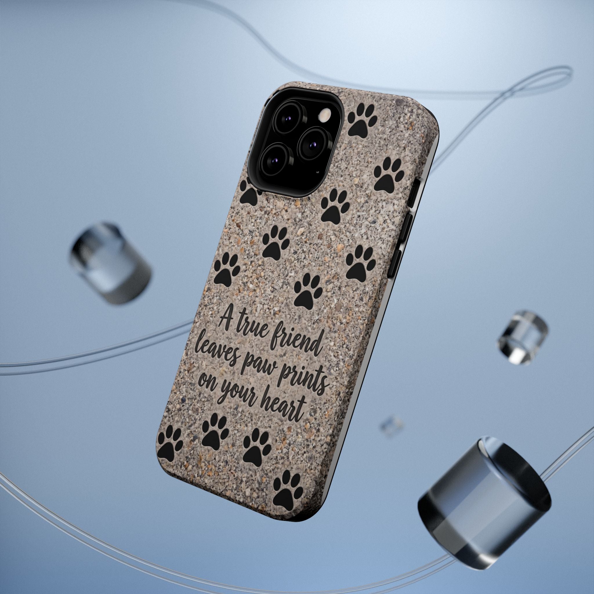 "A True Friend Leaves Paw Prints On Your Heart" Phone Case | Sentimental Stone-Texture Dog Paw Print Case | iPhone & Samsung