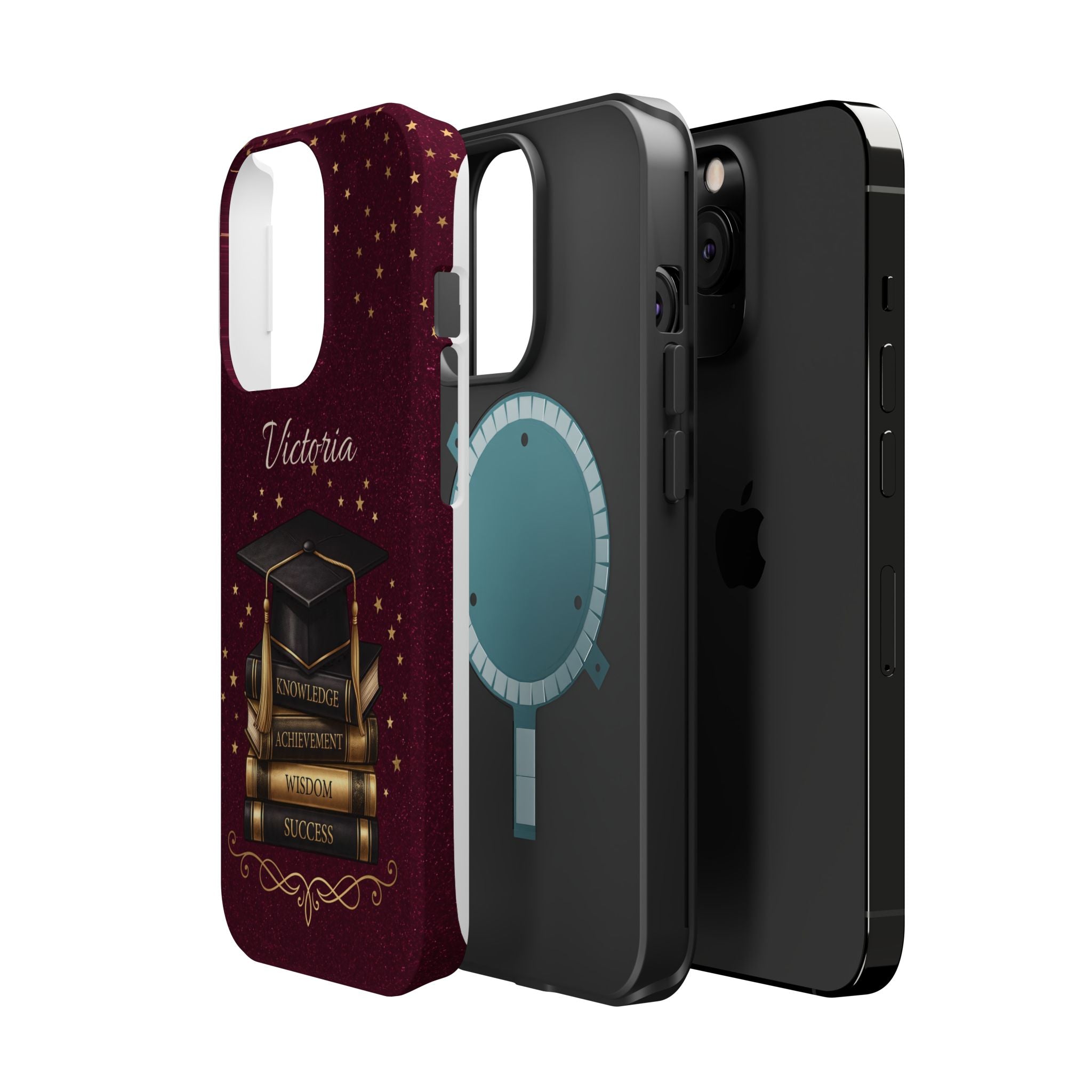 Graduation Cap & Books Personalized Teacher Phone Case — Wireless Charging Cover