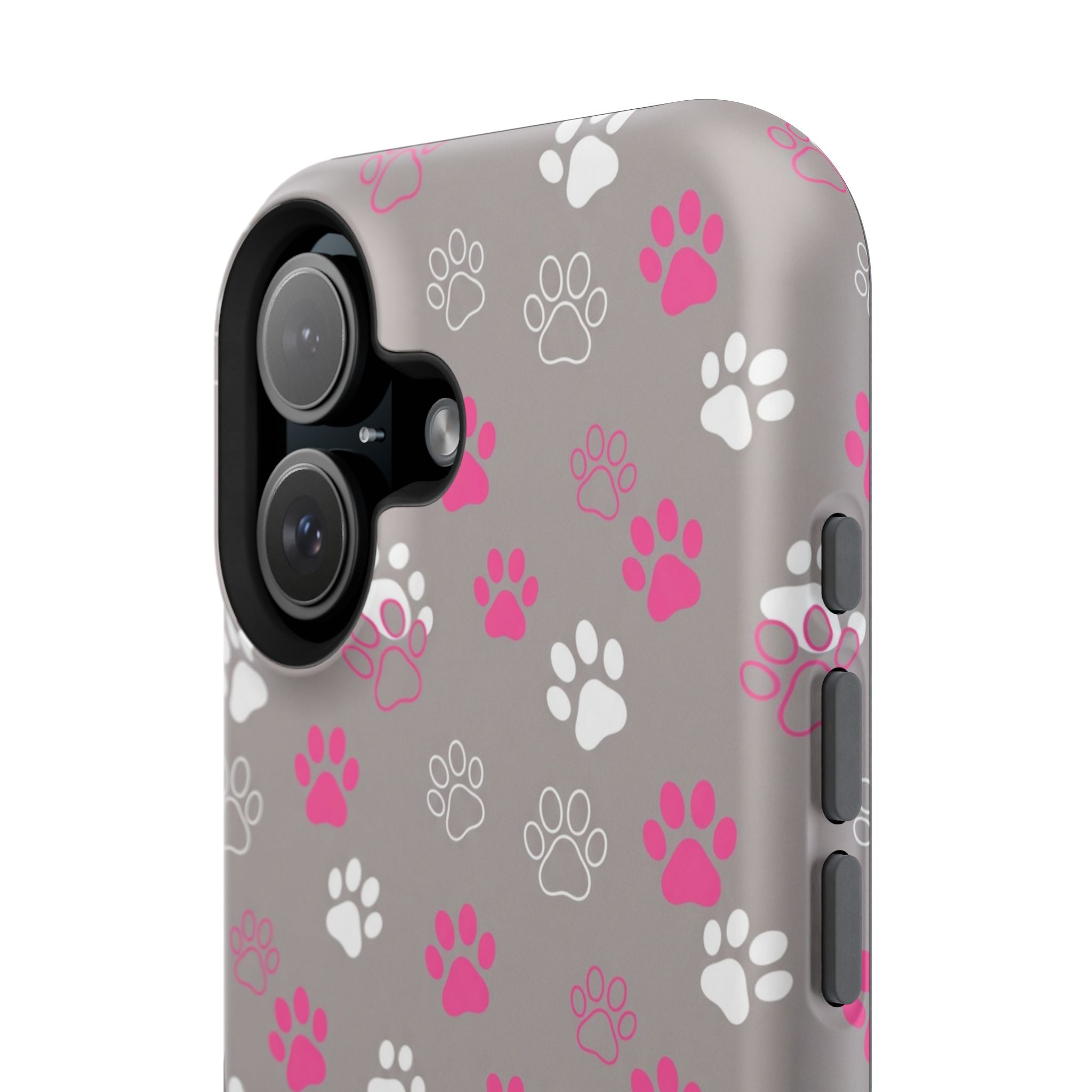 Pink & White Paw Print Phone Case — Impact-Resistant Wireless Charging Cover