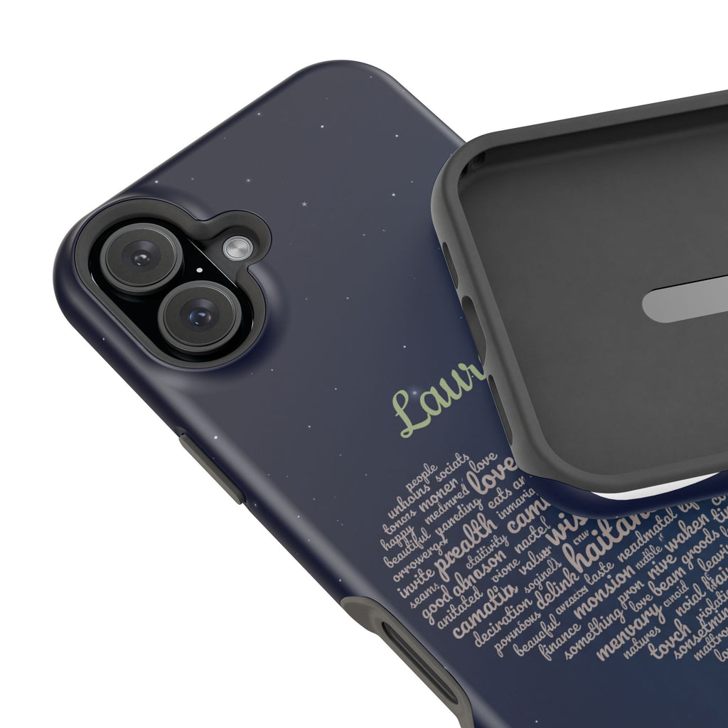 Personalized Teacher Heart Word Art Phone Case — Navy Wireless Charging Cover