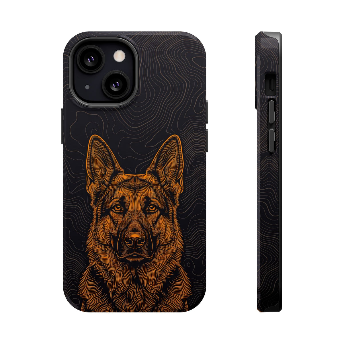 German Shepherd Phone Case | Topographic Line Art — Tough Magnetic Case with Wireless Charging