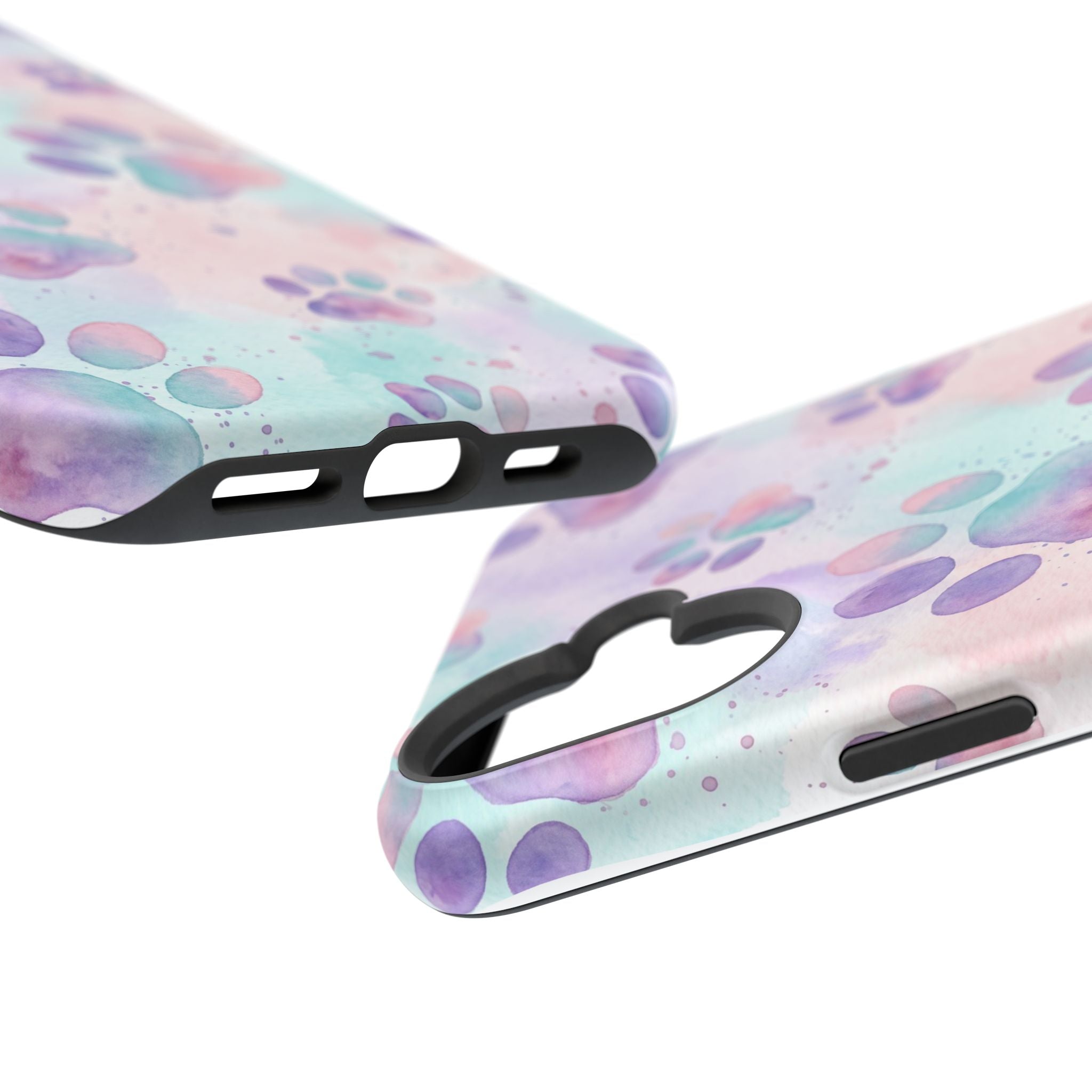 Watercolor Paw Print Phone Case — Impact-Resistant Wireless Charging Cover
