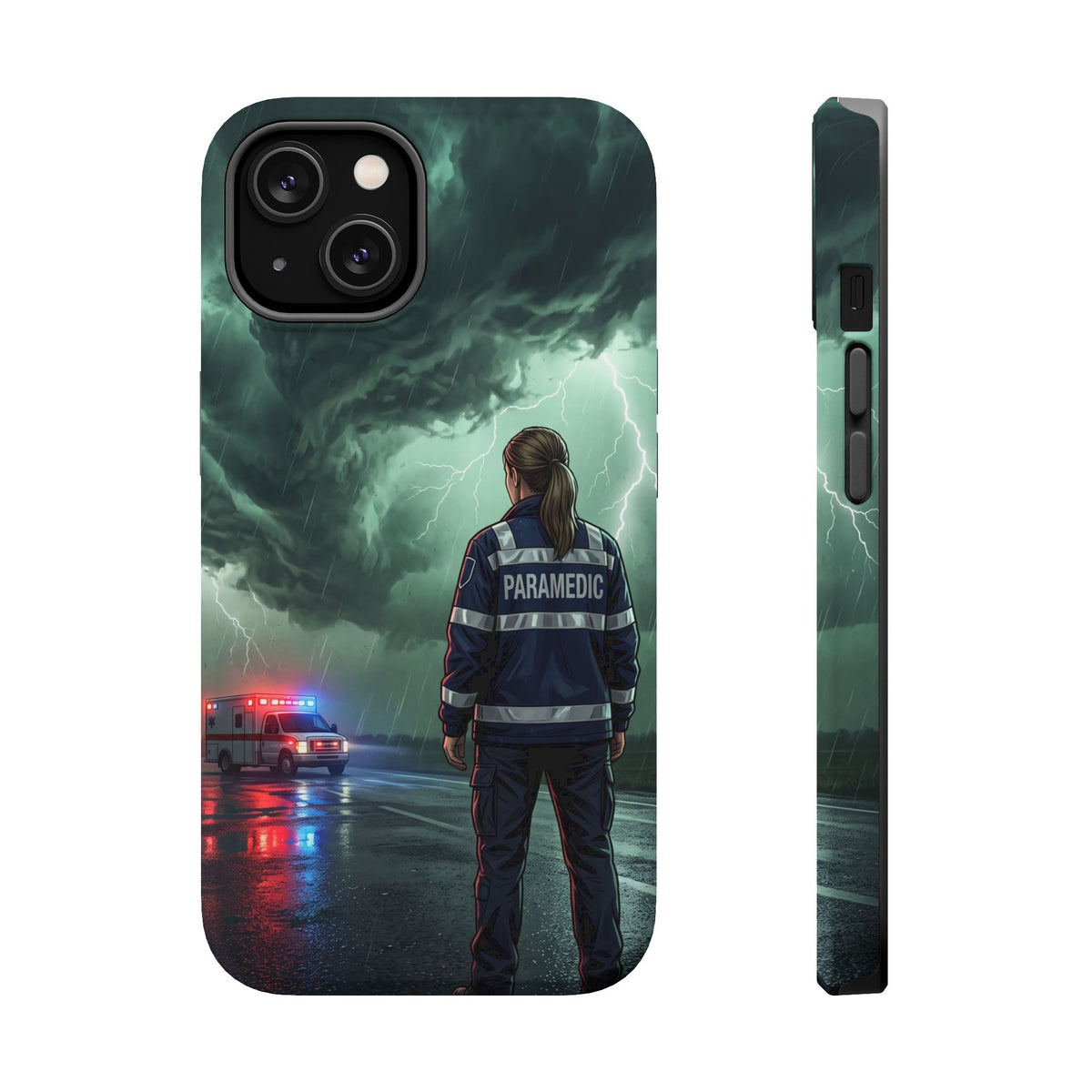 Female Paramedic Green Storm Phone Case — Magnetic Wireless Charging Cover